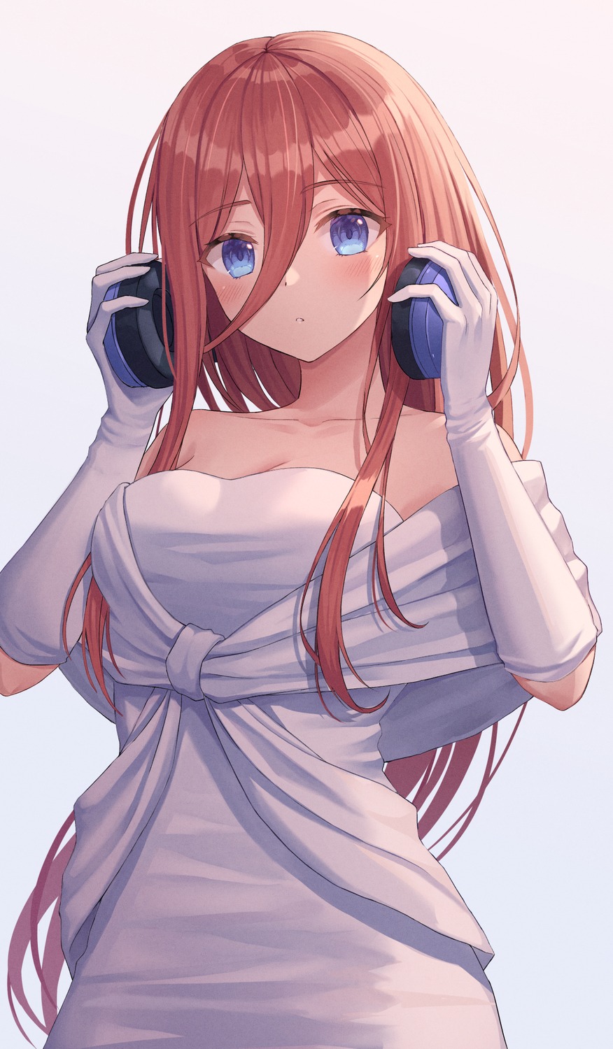 5-toubun_no_hanayome cleavage dress headphones nakano_miku seungju_lee wedding_dress