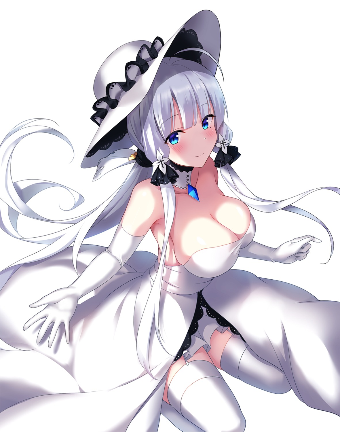 azur_lane cleavage cocona_(coconacafe) dress illustrious_(azur_lane) stockings thighhighs