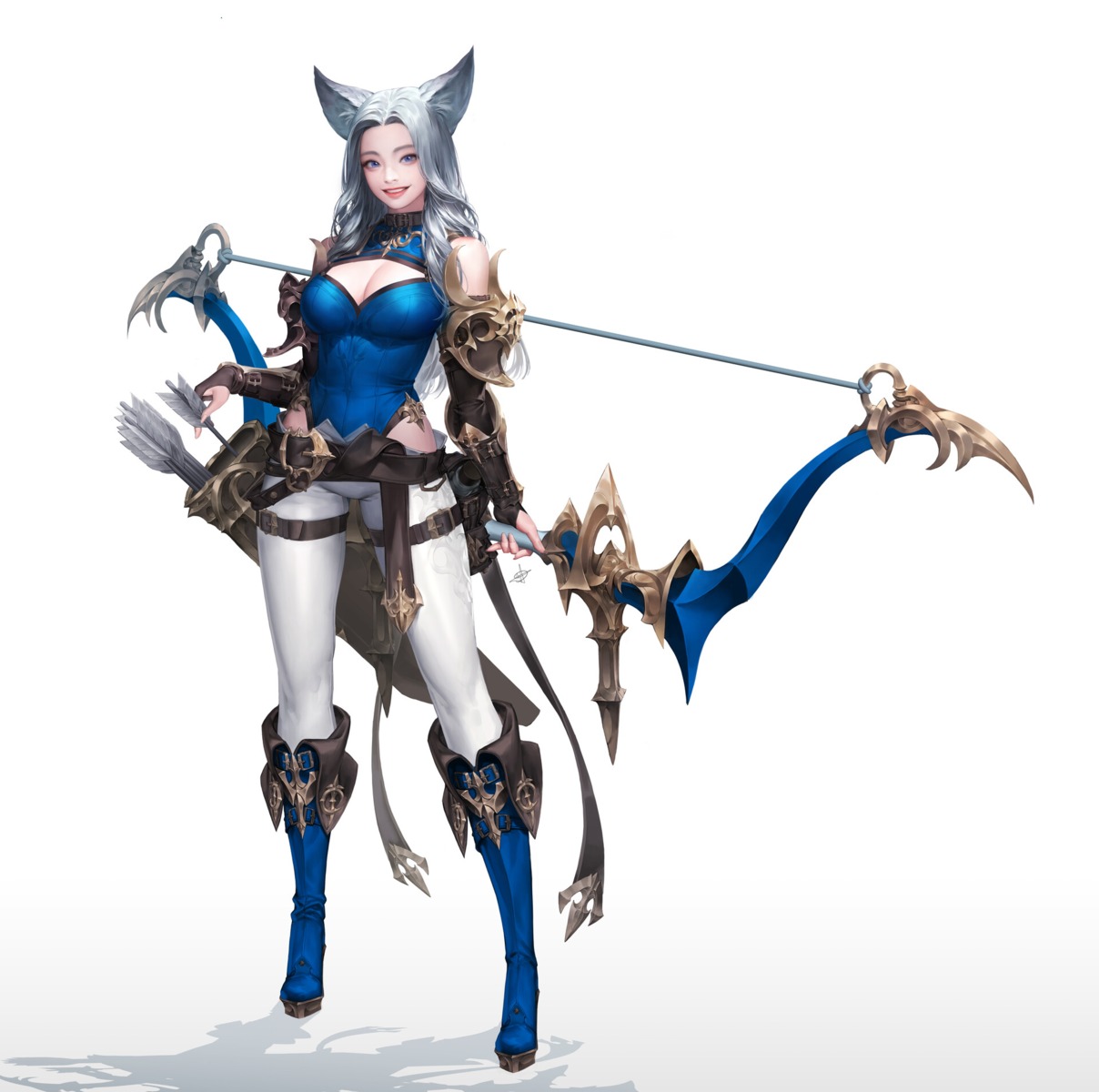 animal_ears armor cleavage daeho_cha garter leotard oceans_&_empires weapon