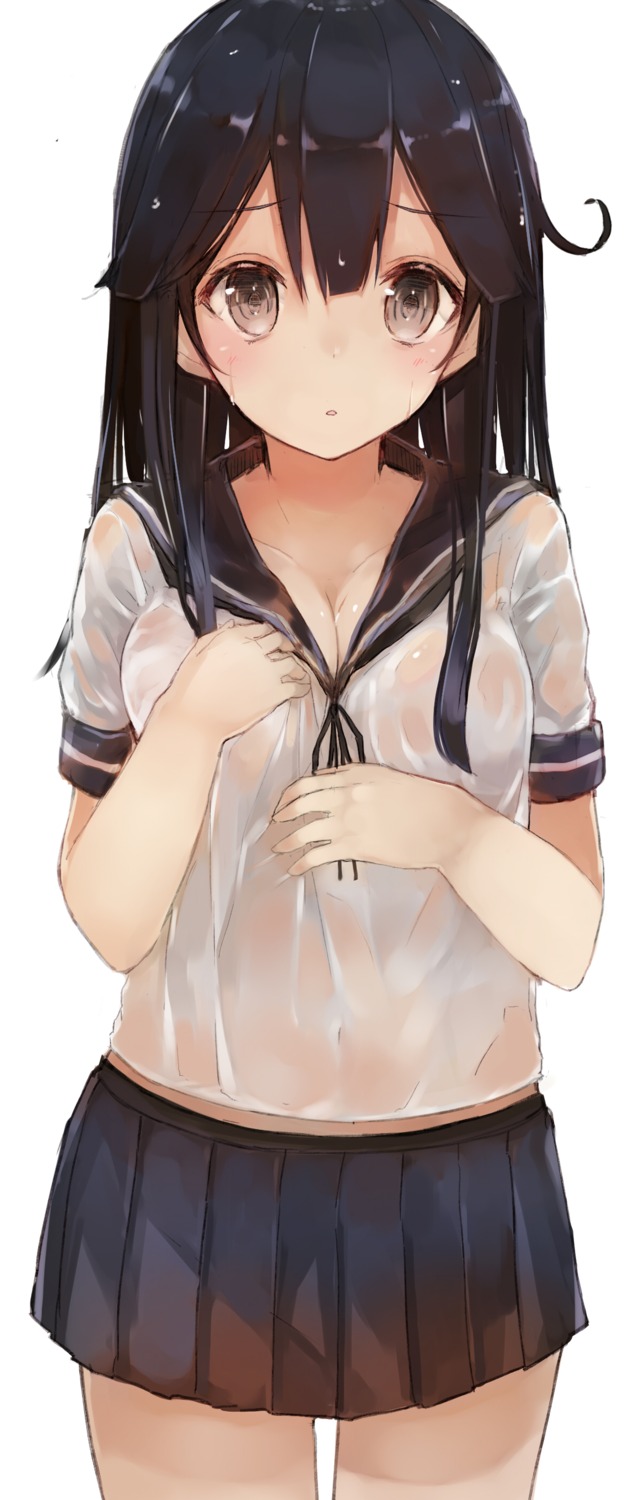 cleavage kantai_collection kou_mashiro no_bra see_through seifuku ushio_(kancolle) wet_clothes