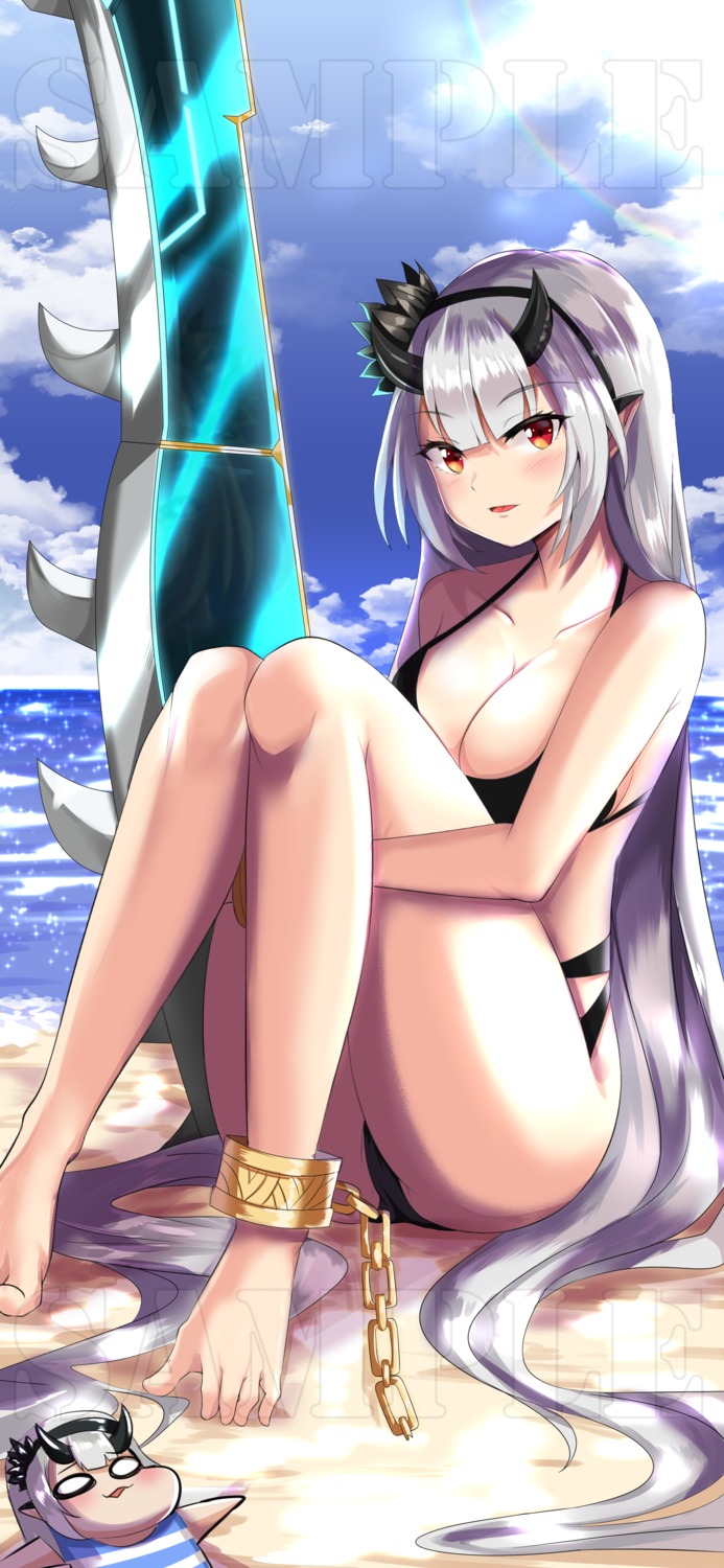 bikini chibi epic7 feet horns pointy_ears swimsuits twomoon yufine_(epic7)