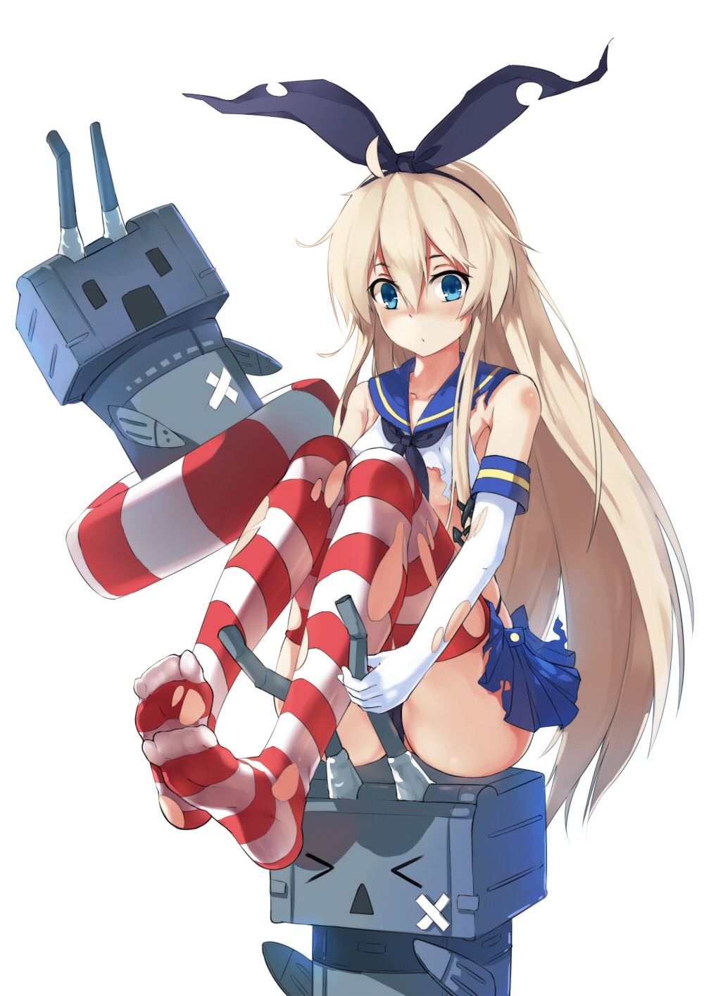 baisi_shaonian kantai_collection rensouhou-chan shimakaze_(kancolle) thighhighs torn_clothes