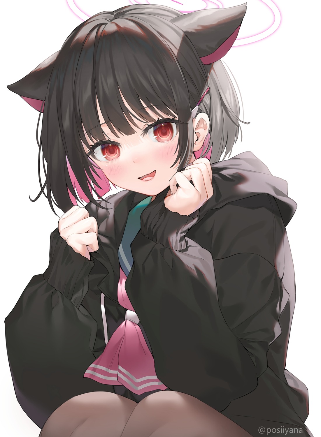 animal_ears blue_archive halo kyouyama_kazusa nekomimi seifuku yana_mori