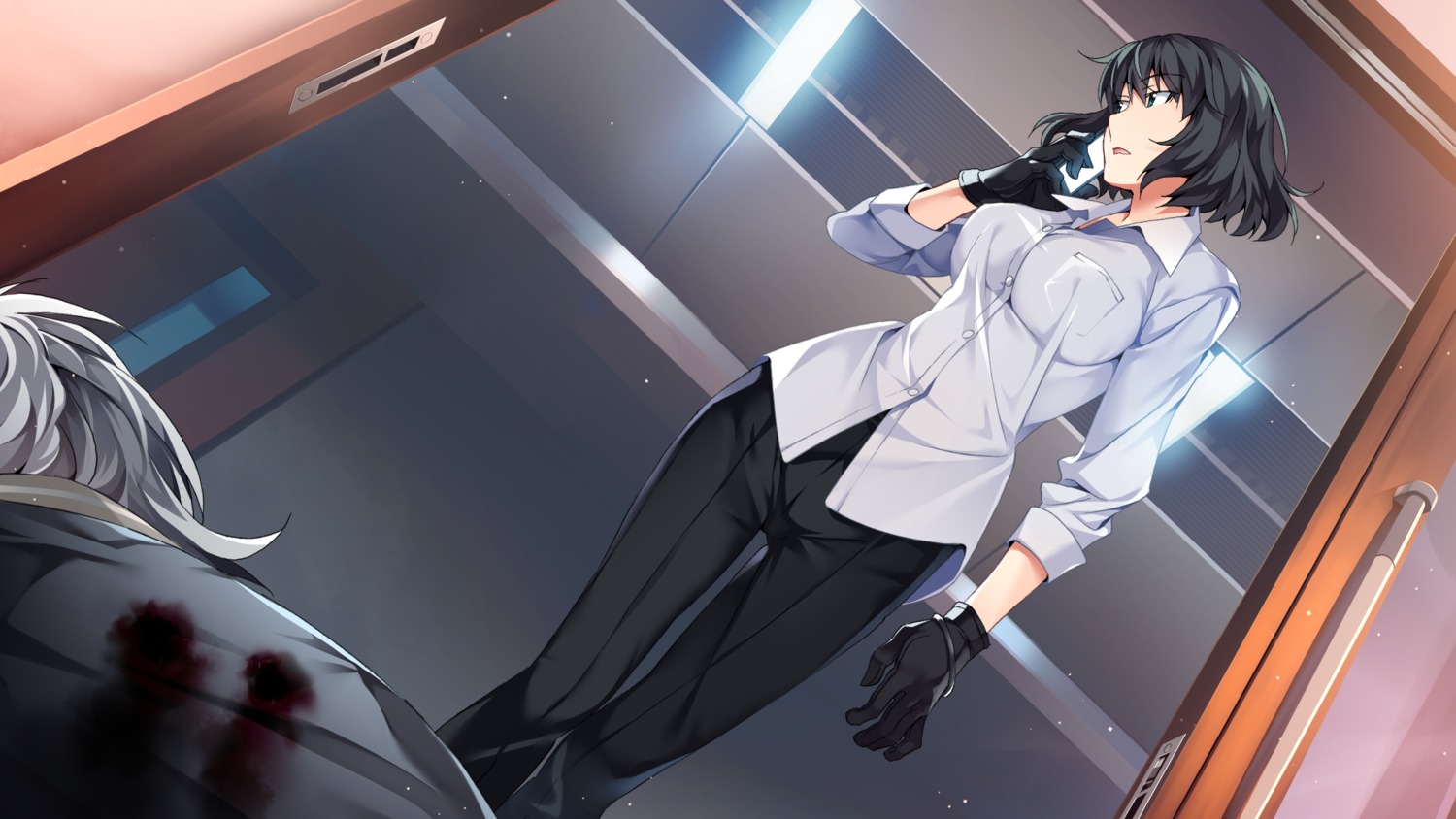 blood dress_shirt front_wing game_cg grisaia grisaia_phantom_trigger nogami_(grisaia) watanabe_akio