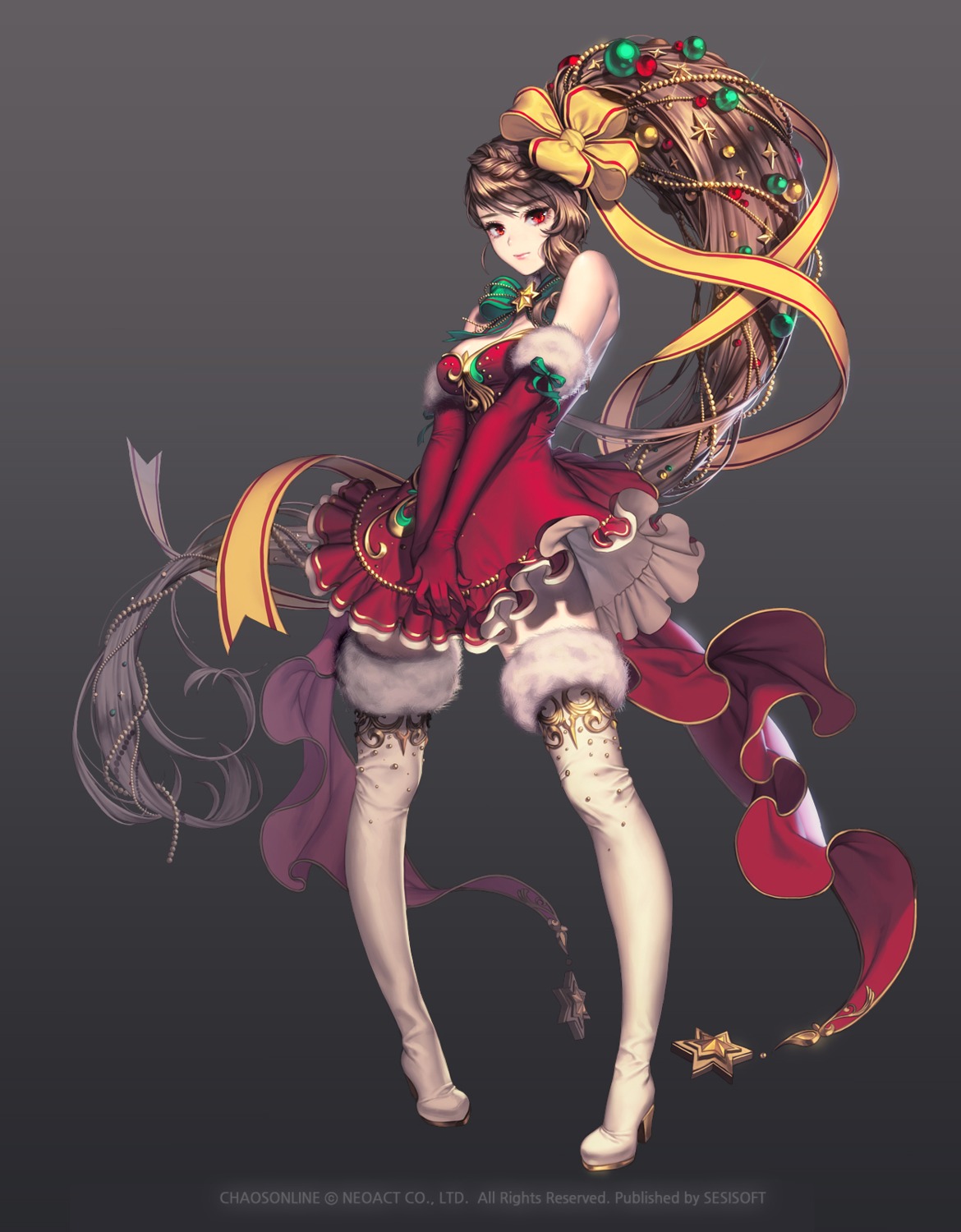 chaos_hero_online christmas cleavage dress heels kali love_cacao thighhighs