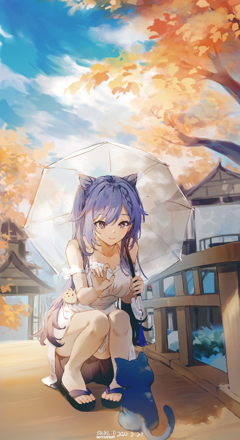 dress genshin_impact keqing neko summer_dress swkl:d umbrella