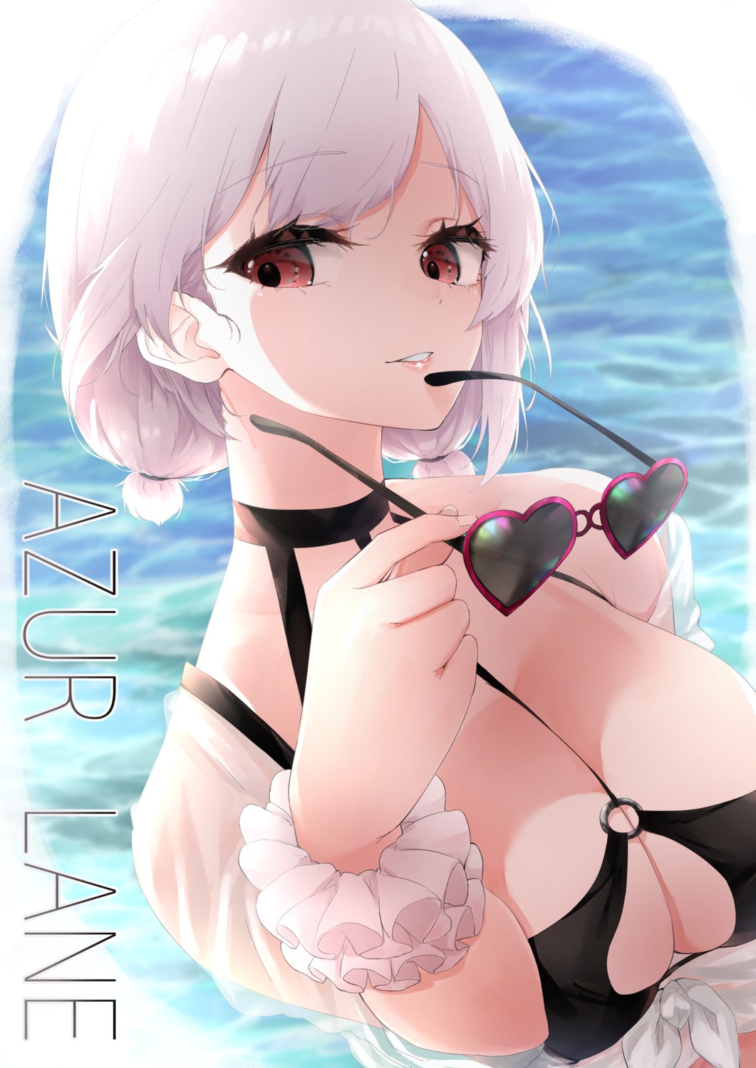 azur_lane bikini_top hitsuji_(sheepsb22) megane open_shirt see_through sirius_(azur_lane) swimsuits