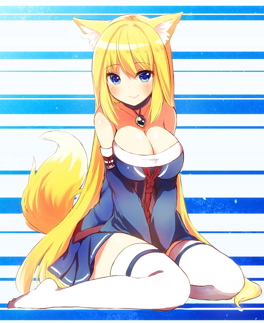 animal_ears cleavage kitsune naomi_(sekai_no_hate_no_kissaten) tail thighhighs