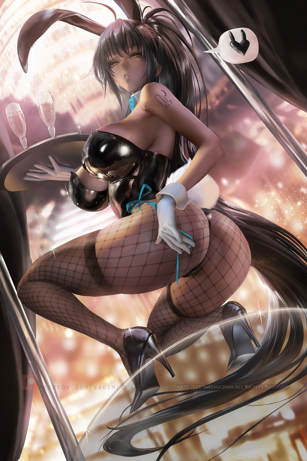 animal_ears ass blue_archive bunny_ears bunny_girl fishnets heels kakudate_karin no_bra pantyhose sakimichan tail tattoo