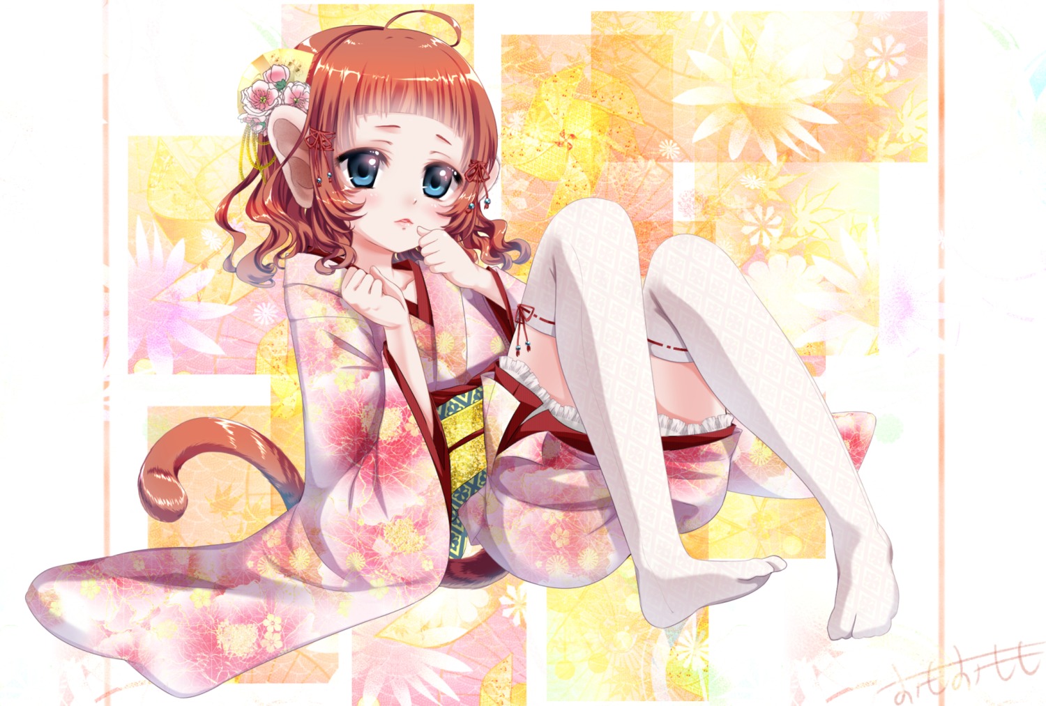 animal_ears kimono omoomomo tail thighhighs