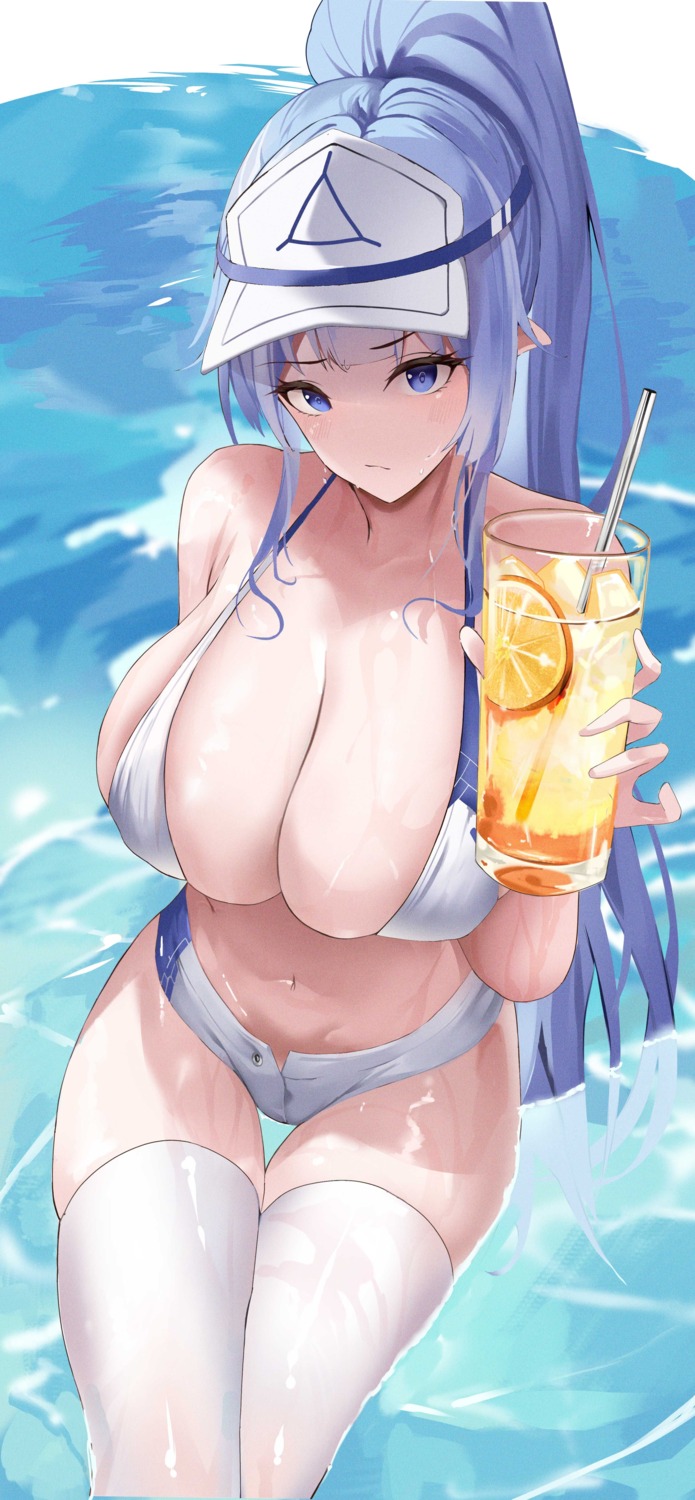 bikini character_pria nevin_(flyskying) pointy_ears swimsuits thighhighs wet