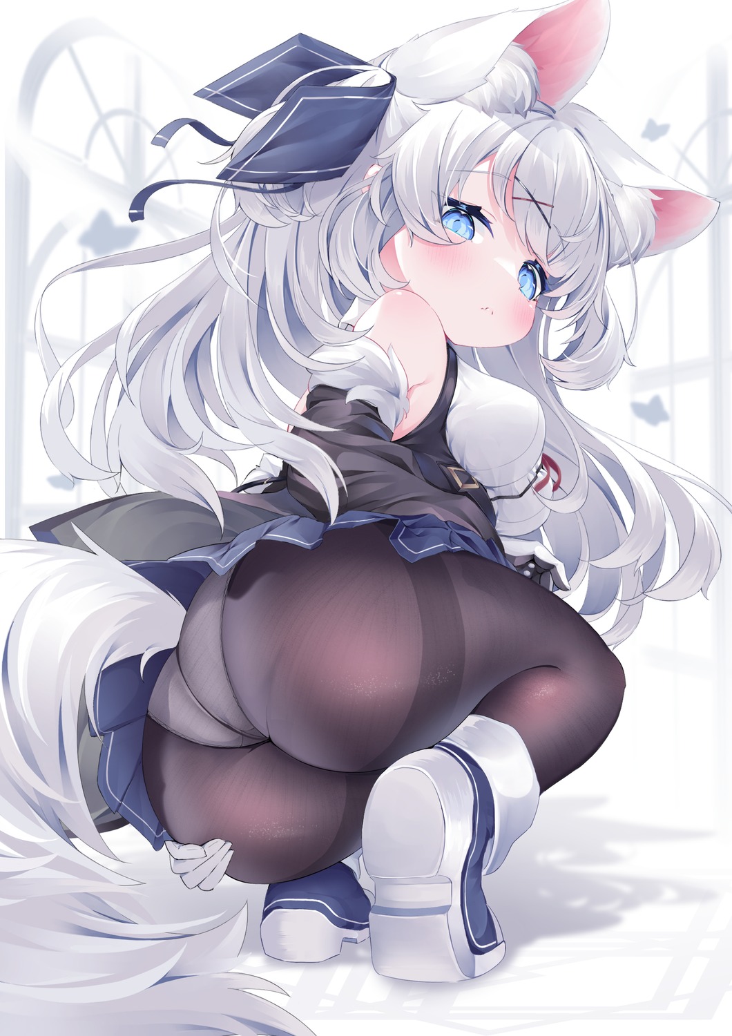 animal_ears ass konagi_(konachi_e) nekomimi pantsu pantyhose skirt_lift tail thong