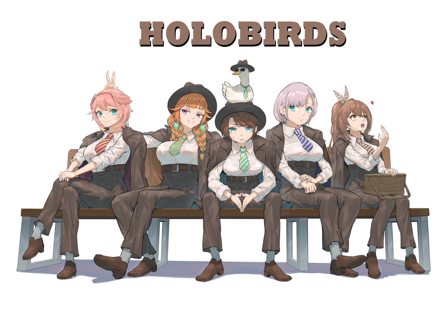 hololive hololive_english hololive_indonesia megane nanashi_mumei oozora_subaru pavolia_reine takanashi_kiara takane_lui uniform wings zetsuental