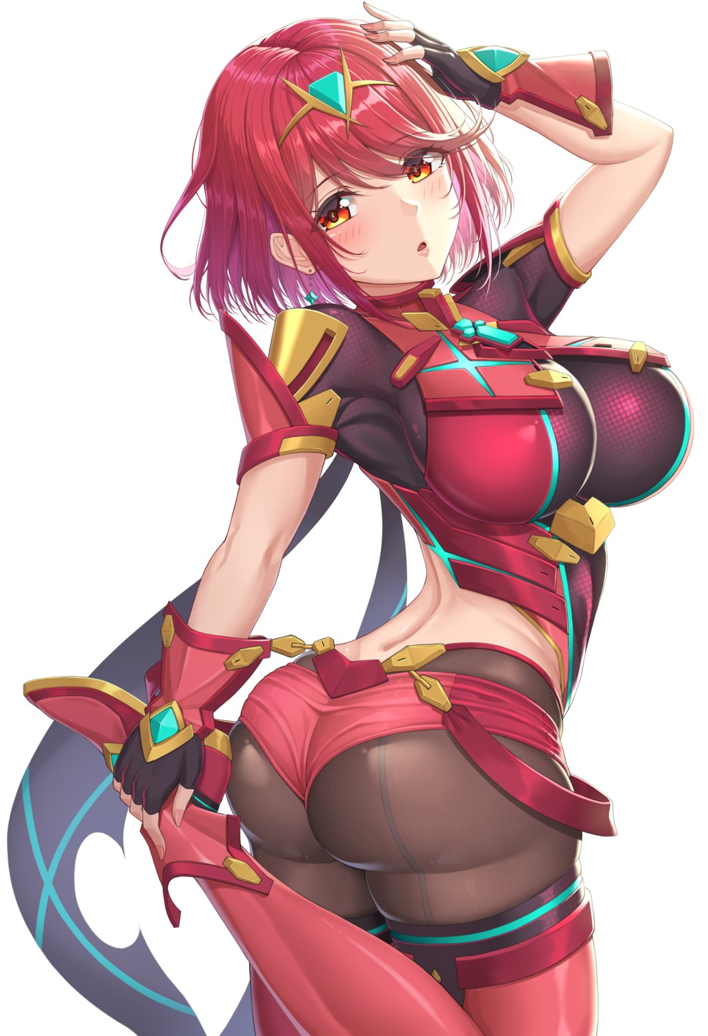 armor ass homura_(xenoblade_2) nemunemu_semi pantyhose thighhighs xenoblade xenoblade_chronicles_2