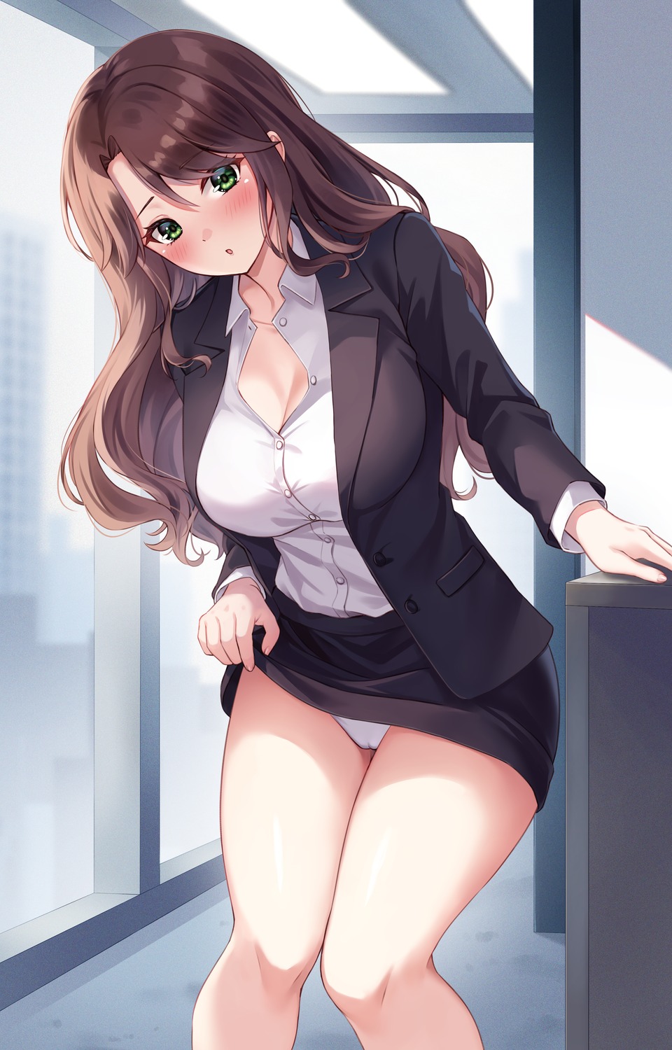 business_suit cameltoe cleavage open_shirt pantsu sebu_illust skirt_lift undressing