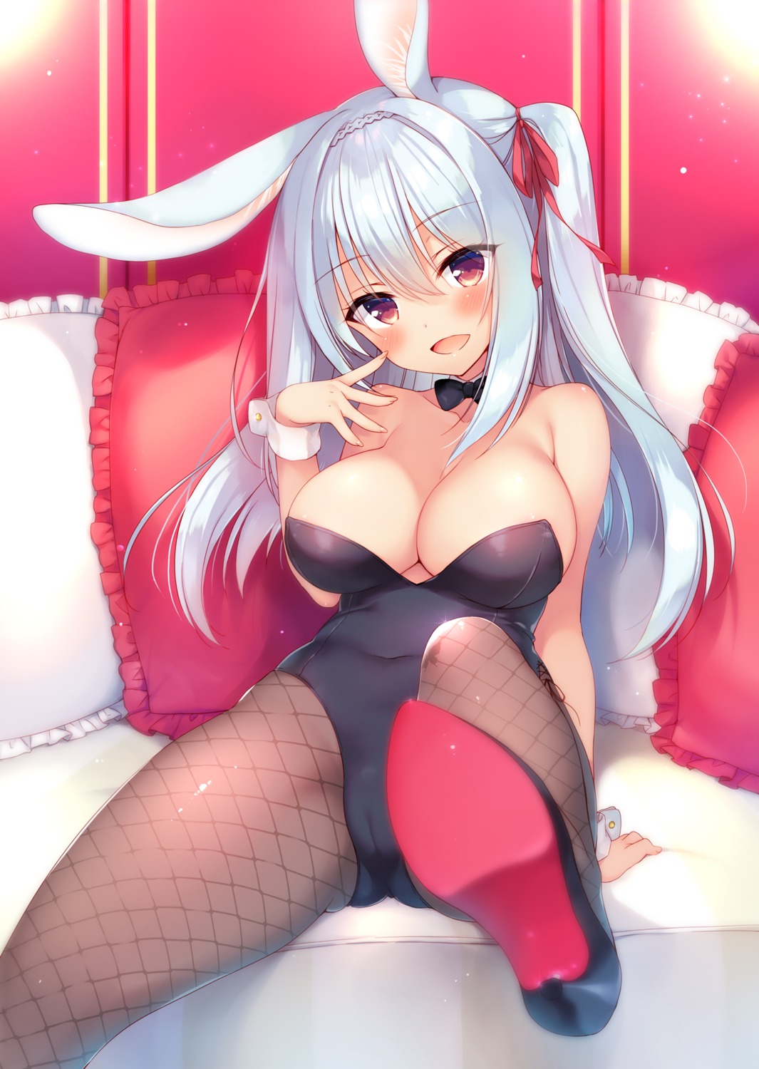 23.4° animal_ears boku_no_risou_no_isekai_seikatsu bunny_ears bunny_girl cameltoe fishnets heels ichiri no_bra pantyhose rabimea_(ichiri)