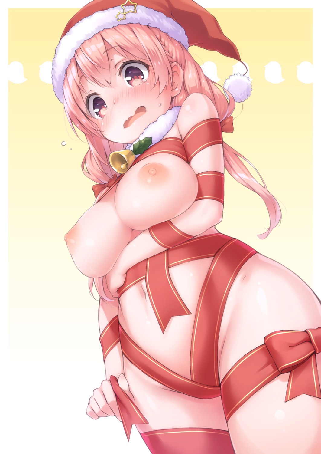 breast_hold christmas hinako_note kasehk naked_ribbon nipples sakuragi_hinako