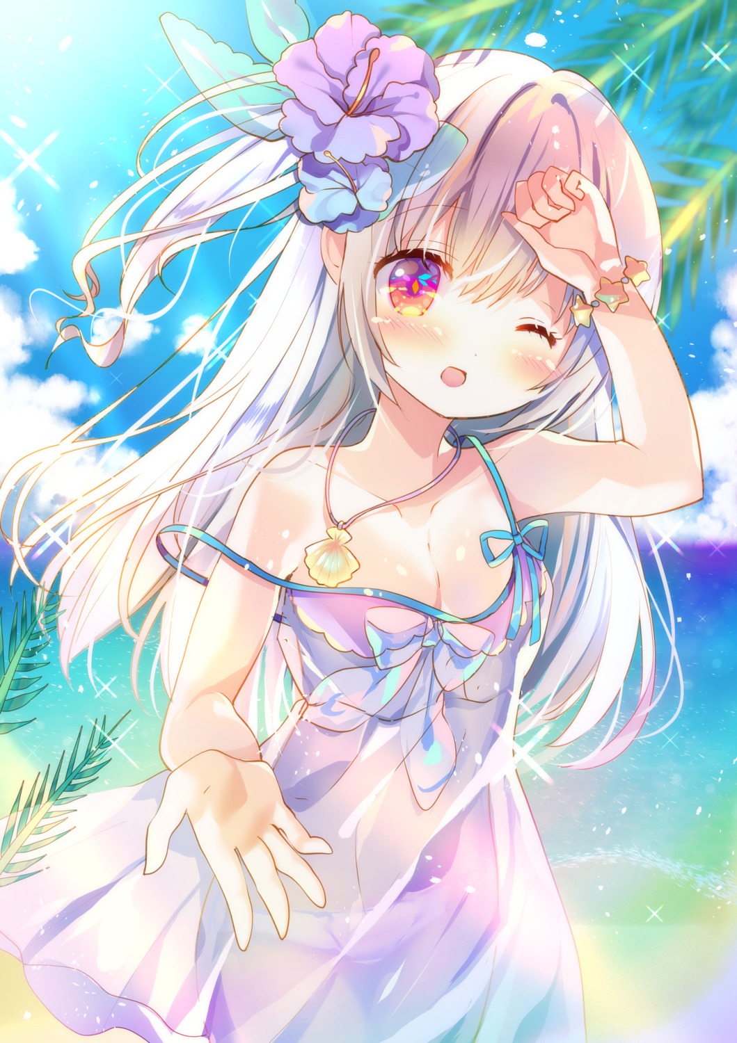 dress no_bra pantsu rokomoko see_through summer_dress