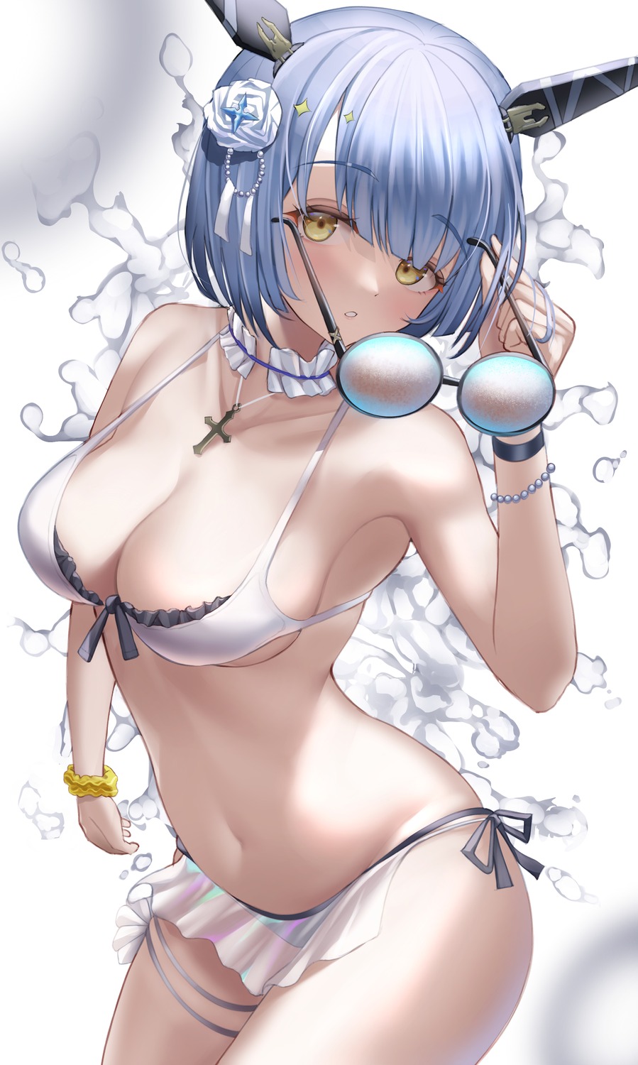 azuma_(sospower73) azur_lane bikini garter gascogne_(azur_lane) megane see_through swimsuits