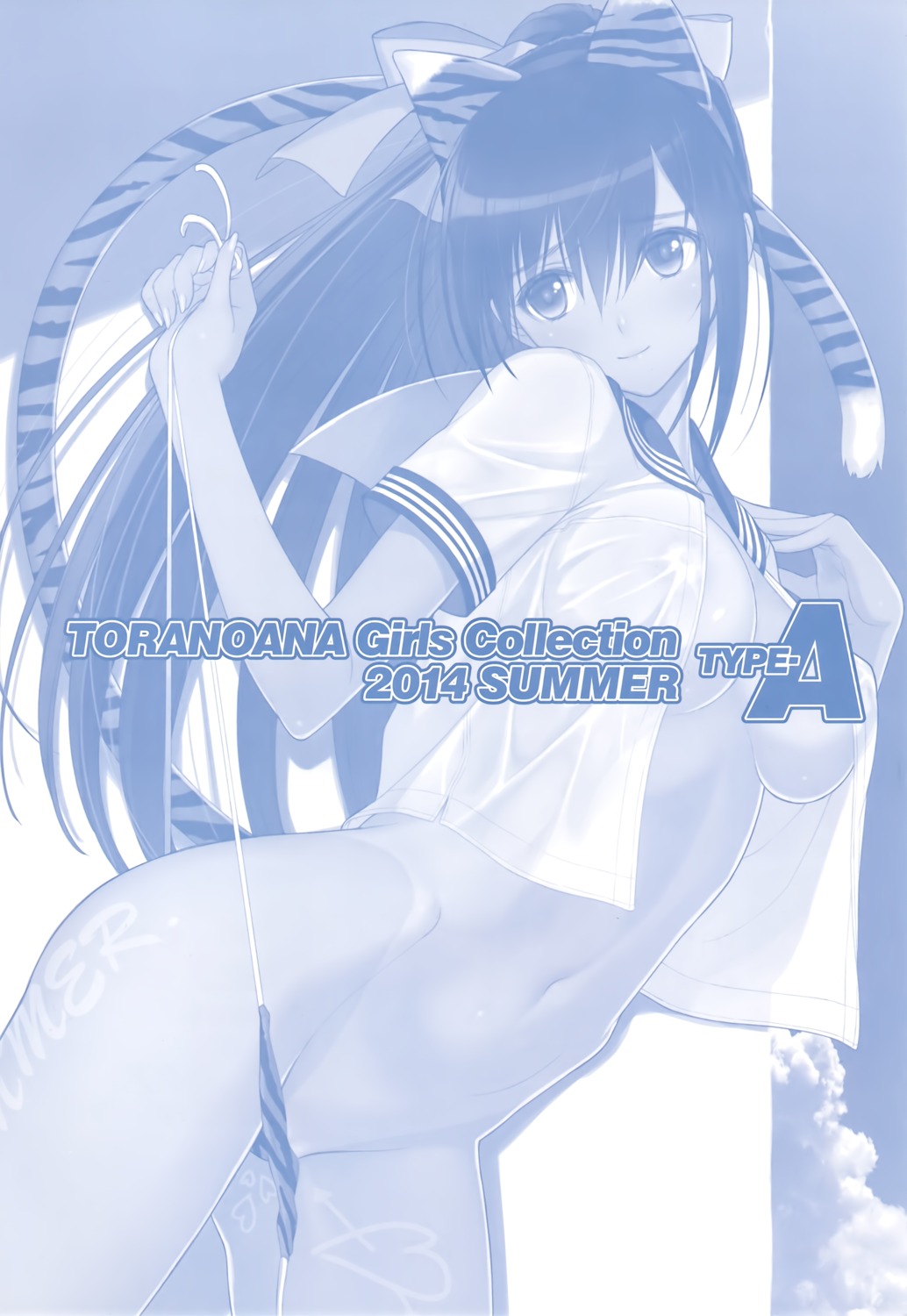 animal_ears areola bikini erect_nipples monochrome no_bra open_shirt panty_pull see_through seifuku swimsuits tail tony_taka toranoana undressing