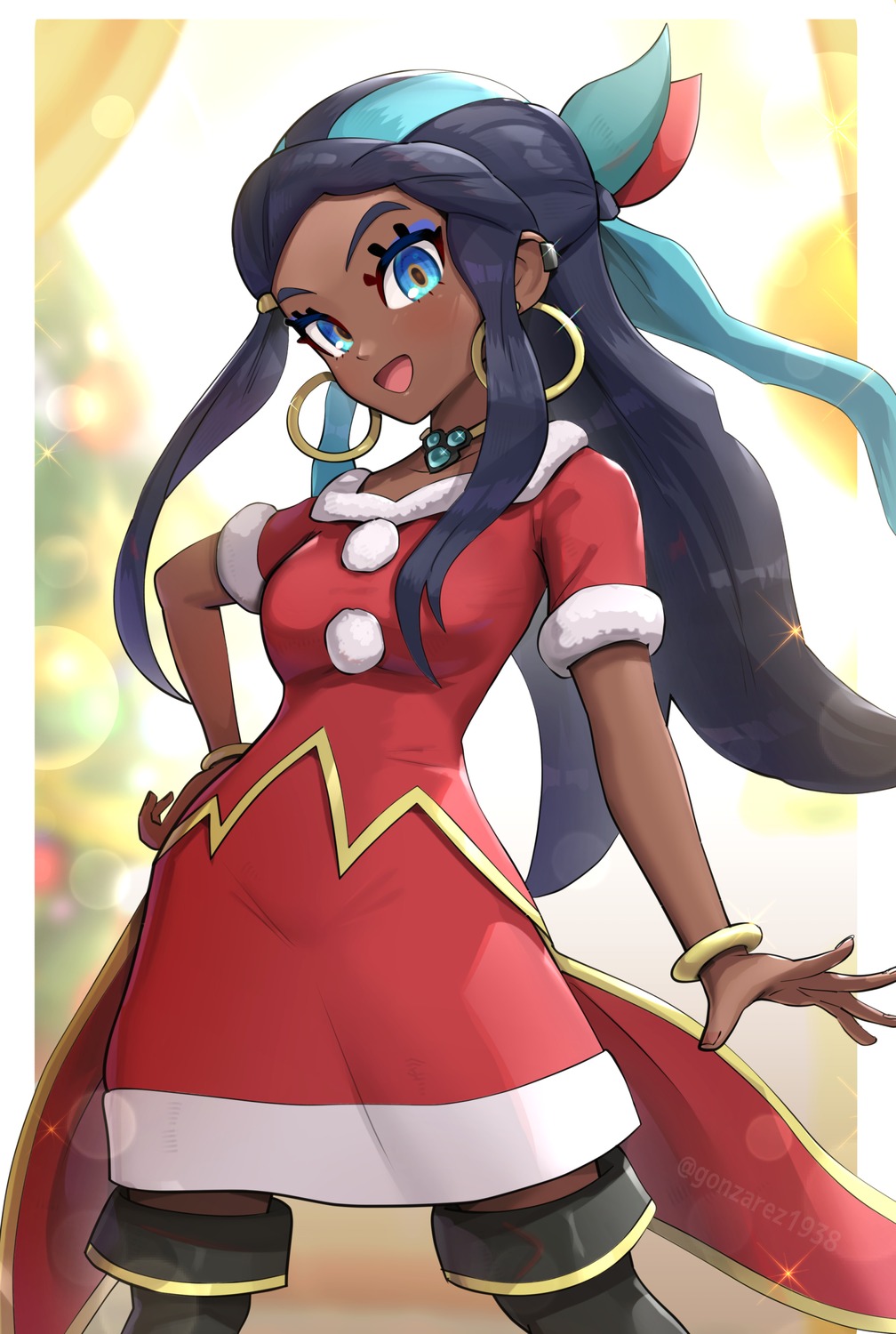 christmas dress gonzarez pokemon pokemon_swsh rurina_(pokemon) thighhighs