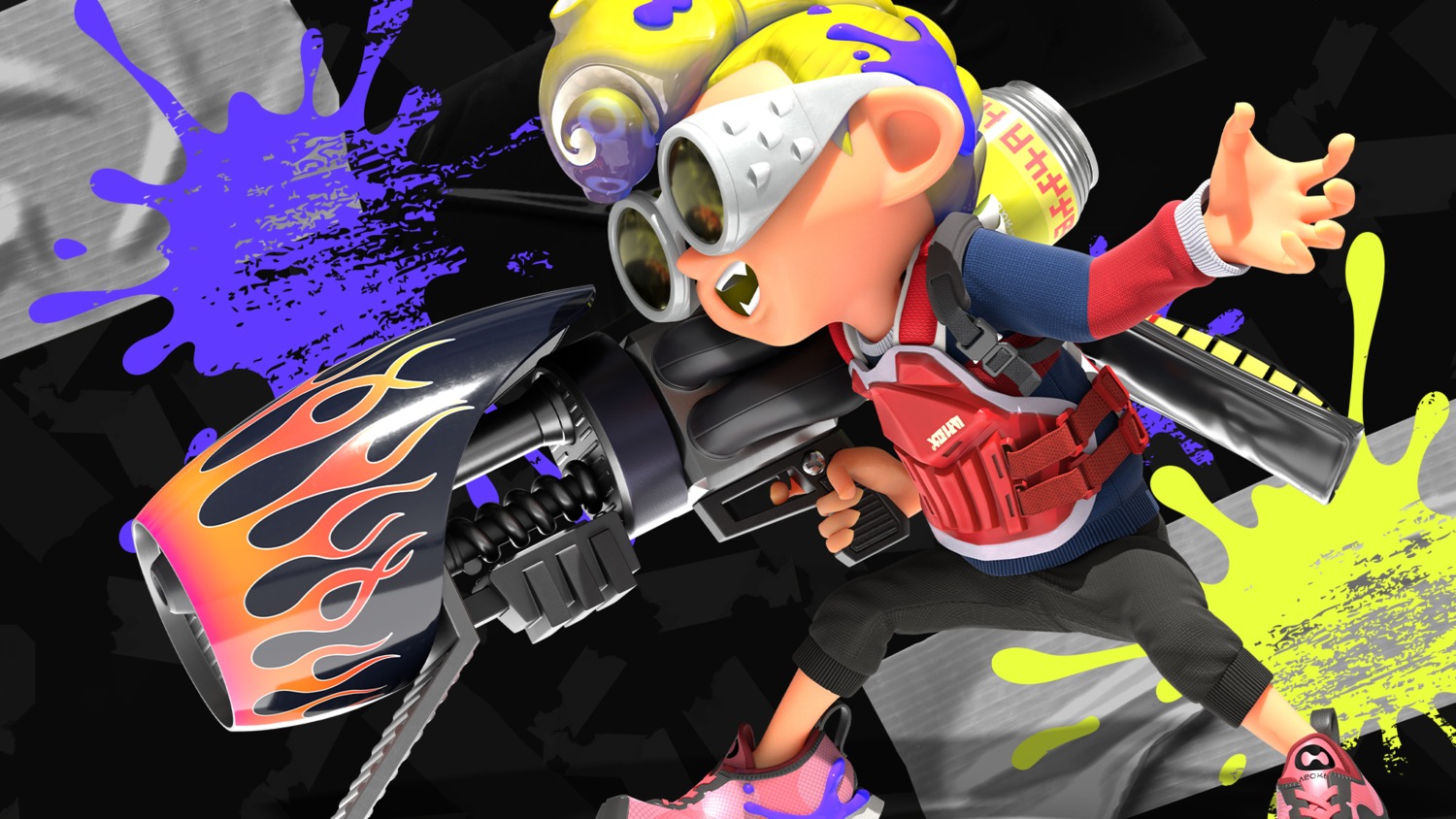 cg inkling_(splatoon) male megane nintendo pointy_ears splatoon weapon