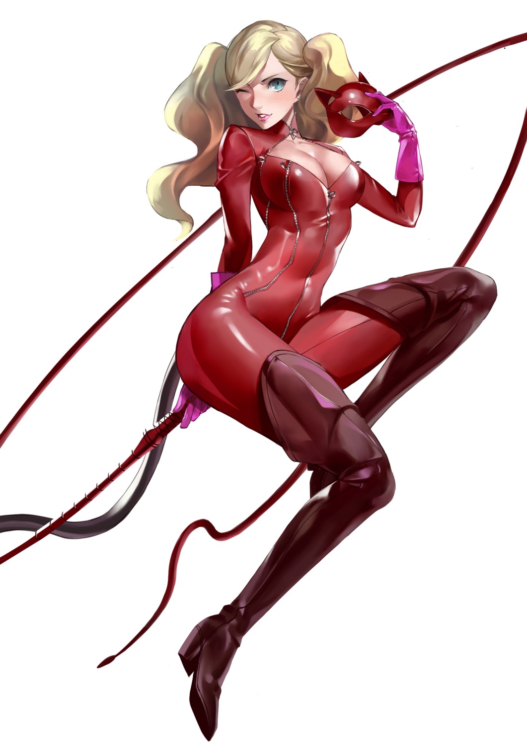 bodysuit cleavage heels jiji_(pixiv10646874) persona_5 takamaki_anne weapon