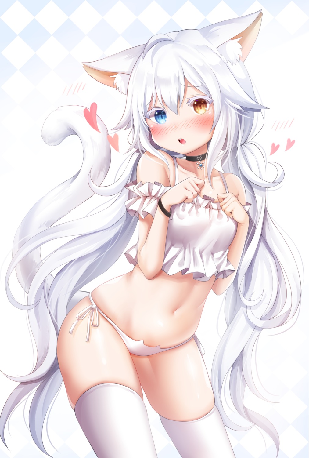 animal_ears catulus_syndrome heterochromia honyang lingerie nekomimi pantsu string_panties tail thighhighs