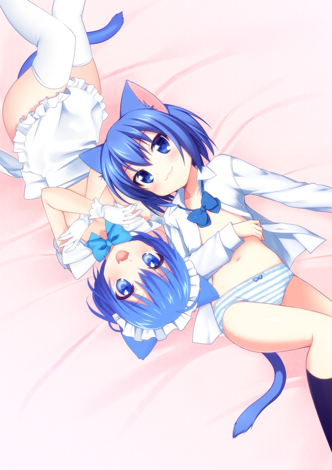 animal_ears loli maid mani naked_apron nekomimi onka open_shirt pantsu shimapan tail thighhighs