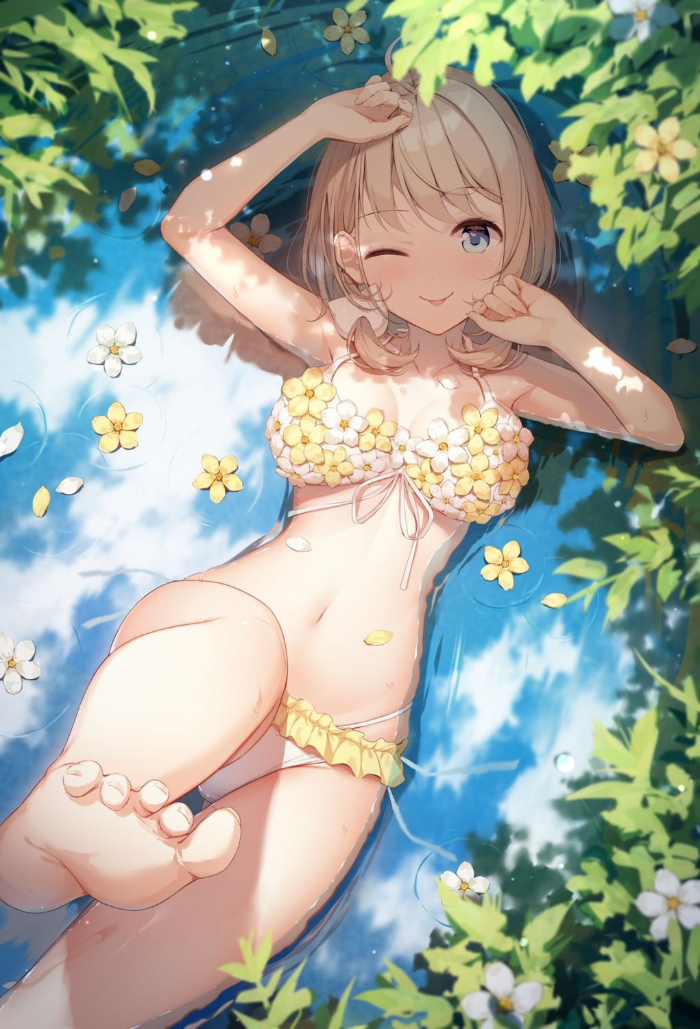 bikini cleavage emori_miku_project feet kohanai_momiji nijihashi_sora swimsuits wet