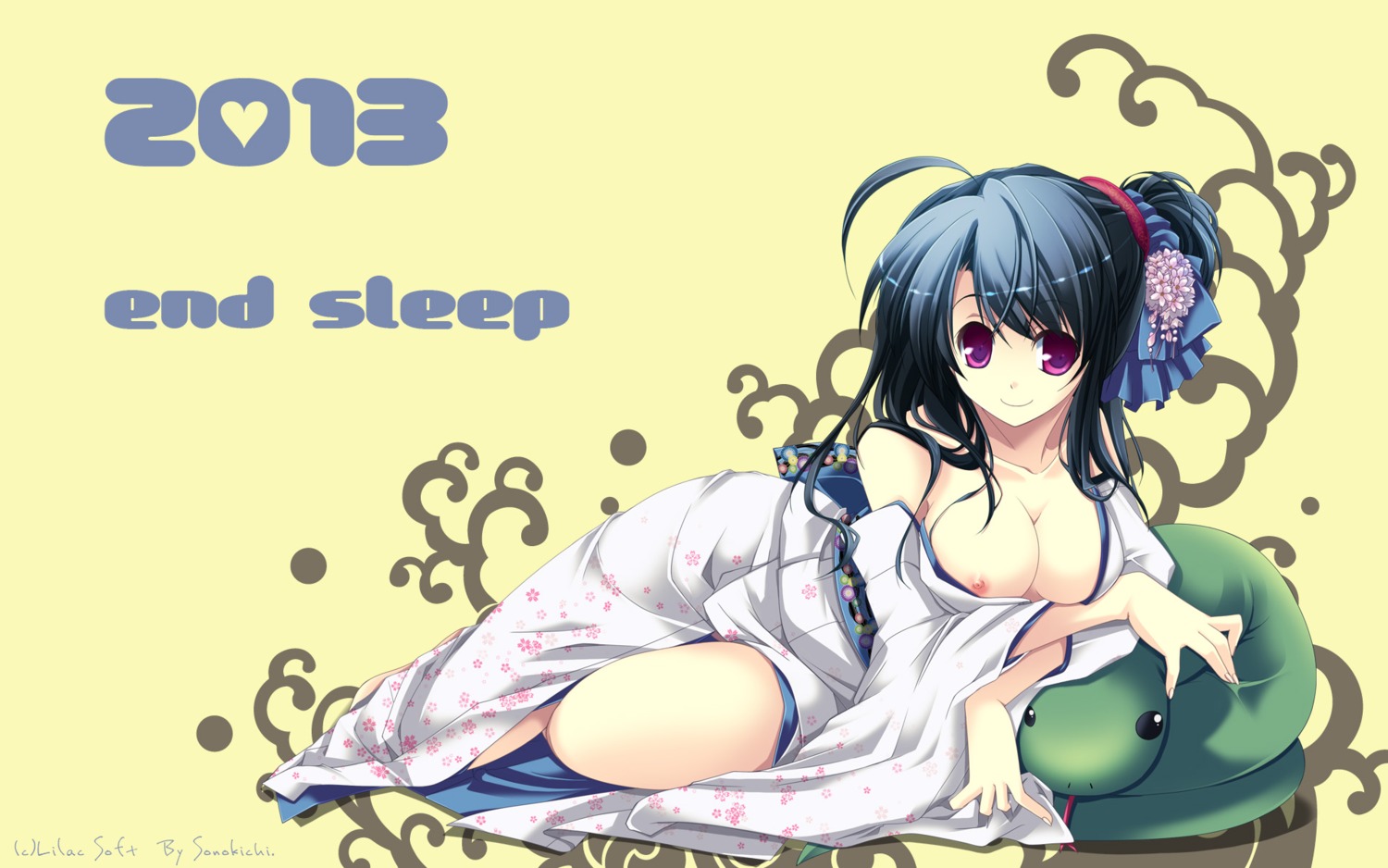breasts end_sleep kimono lilac_soft nipples no_bra orikita_shizuku sonokichi wallpaper