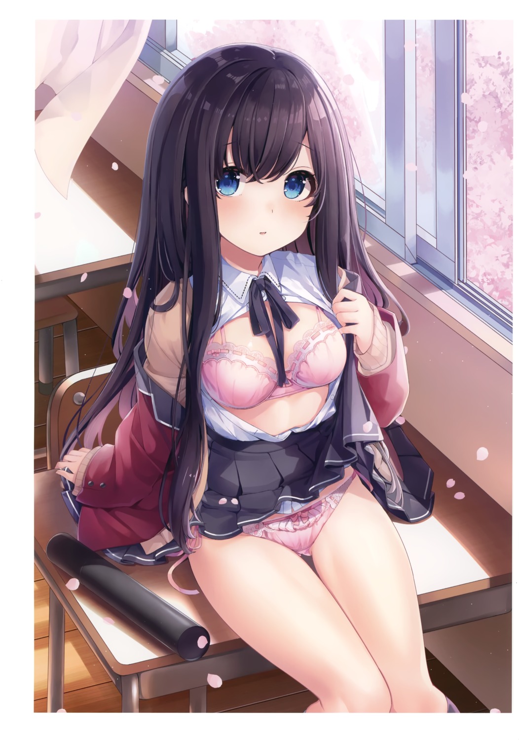 ao_no_neko bra open_shirt pantsu seifuku skirt_lift string_panties sweater