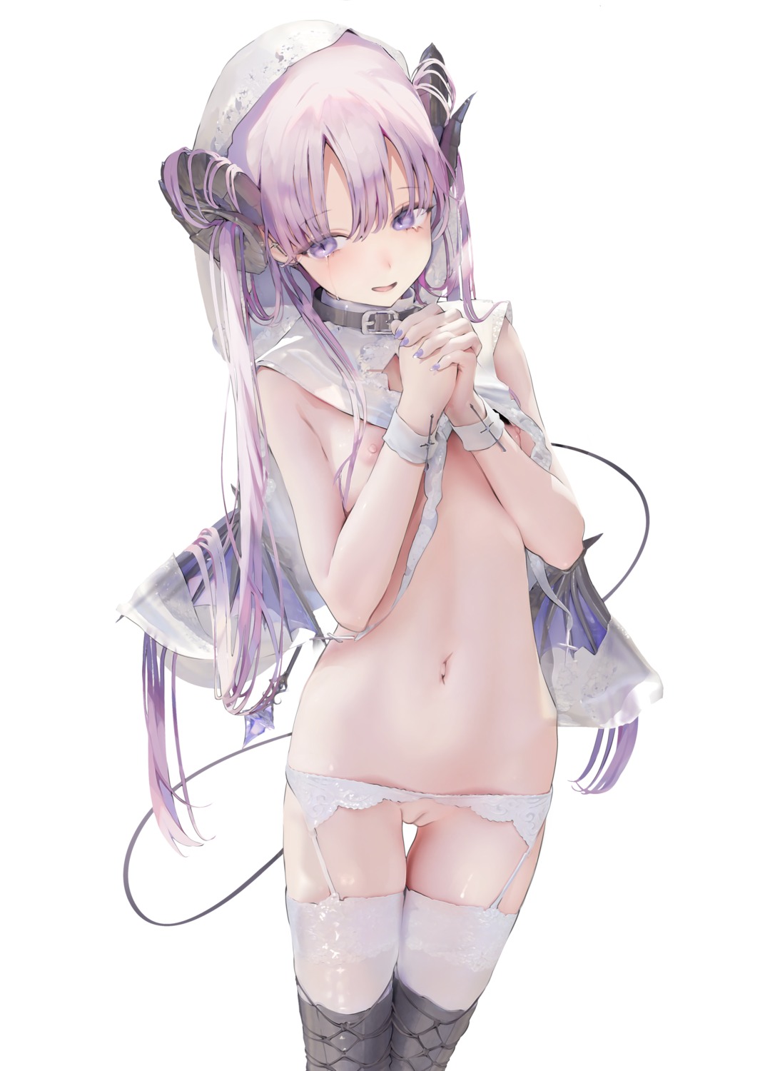 fishnets garter_belt horns iijima_masashi naked_cape nipples nun pussy see_through stockings tail thighhighs uncensored wings