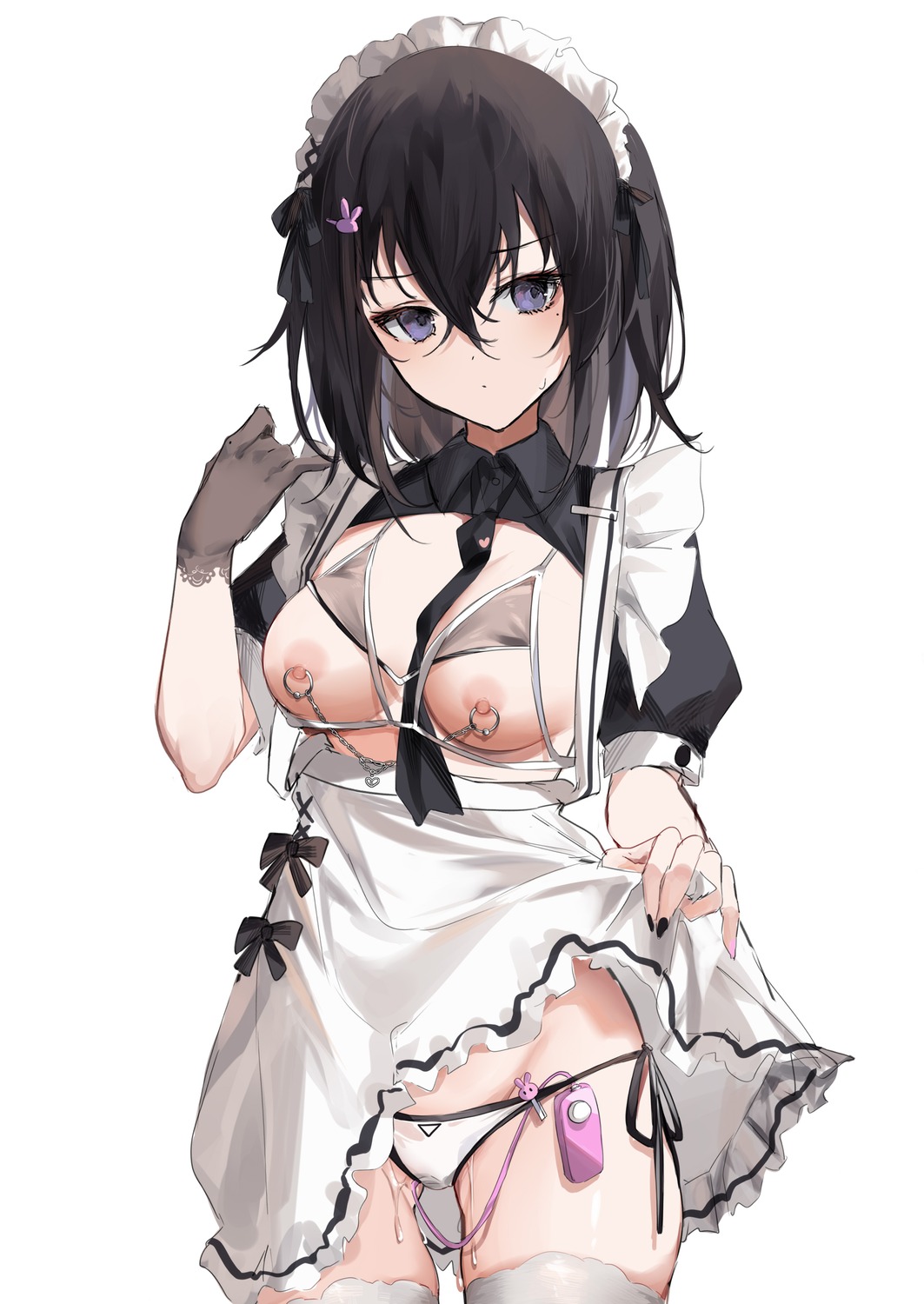 bra kagurazaka_miyabi maid nipples pantsu pussy_juice sketch skirt_lift string_panties thighhighs vibrator