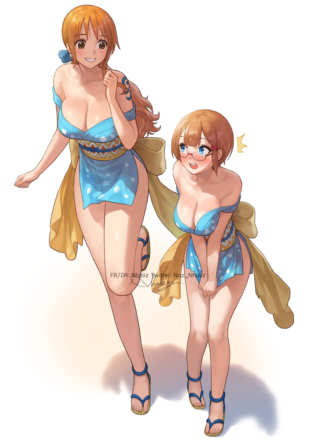 bokutachi_wa_benkyou_ga_dekinai crossover megane nami nhaliz no_bra ogata_rizu one_piece open_shirt tattoo