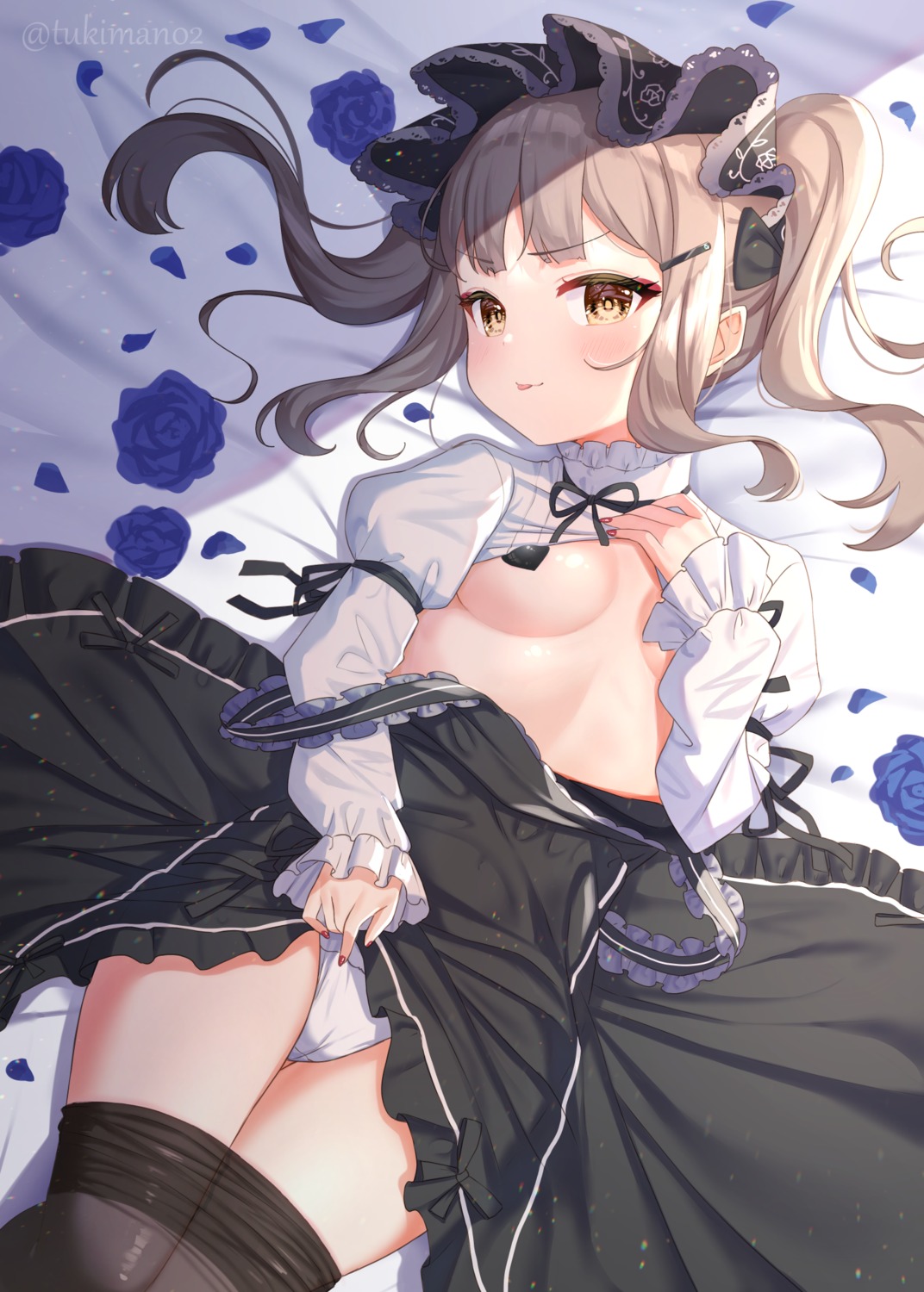 cameltoe dress gothic_lolita loli lolita_fashion no_bra pantsu pantyhose pasties shirt_lift skirt_lift tsuki_usagi