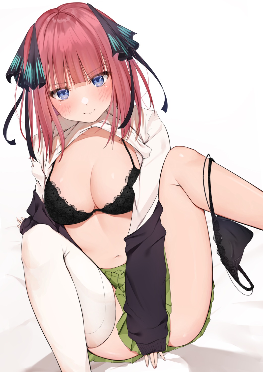 5-toubun_no_hanayome bra nakano_nino pantsu panty_pull seifuku shirt_lift skirt_lift sweater thighhighs uiri-na