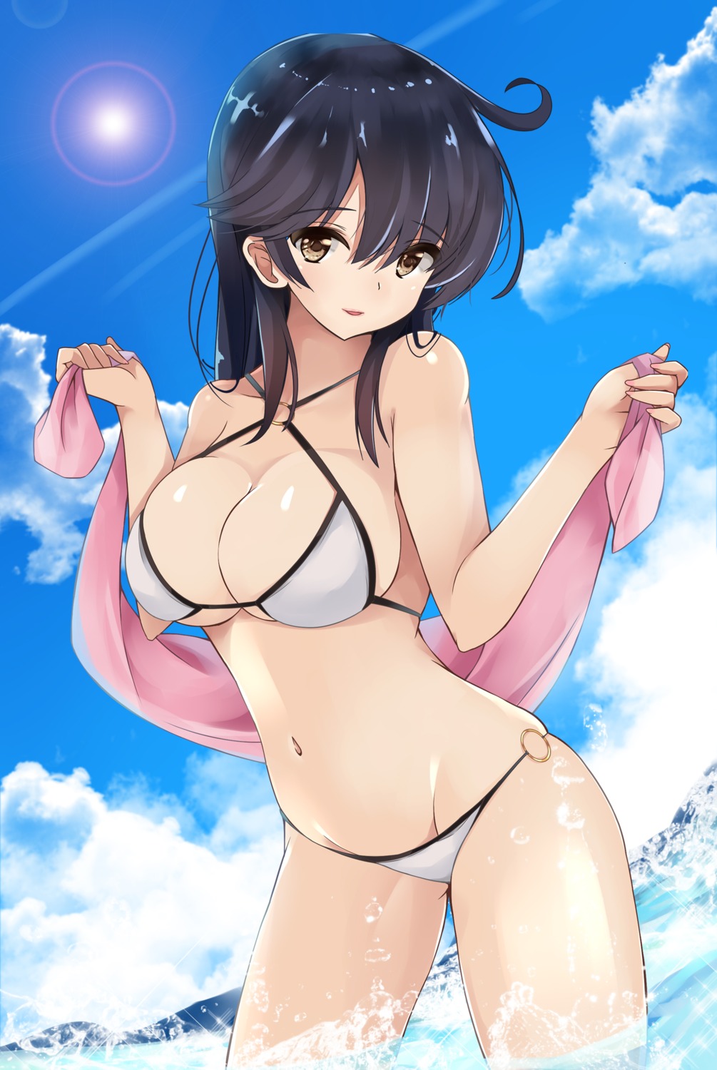 bikini cleavage kantai_collection swimsuits underboob ushio_(kancolle) wet youkan_(mattya_youkan)