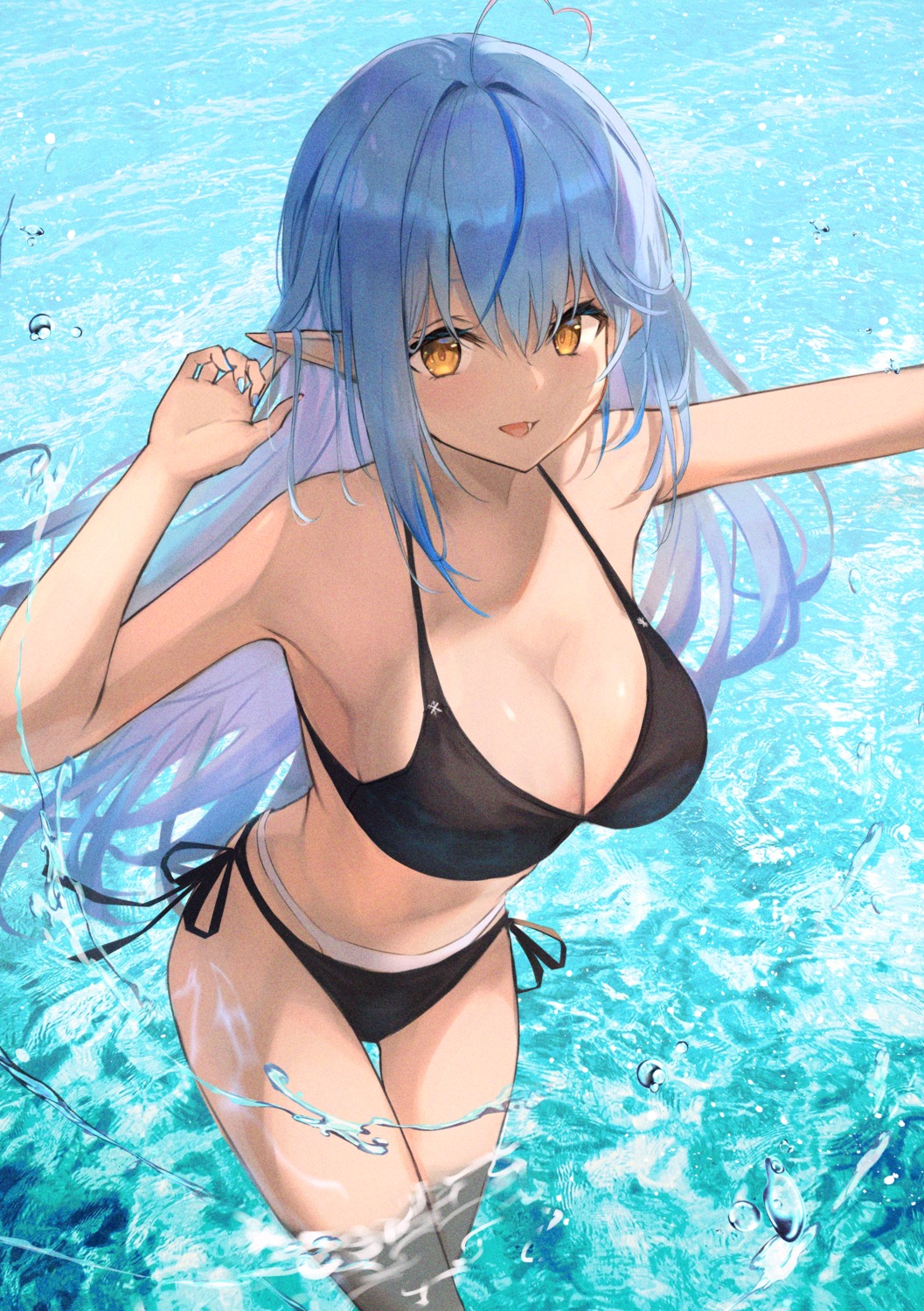 bikini hololive pointy_ears swimsuits wet xyunx yukihana_lamy