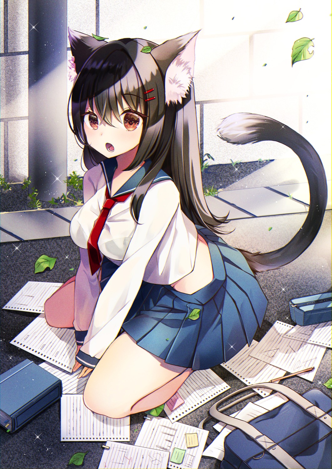 animal_ears bra nekomimi see_through seifuku tagme tail