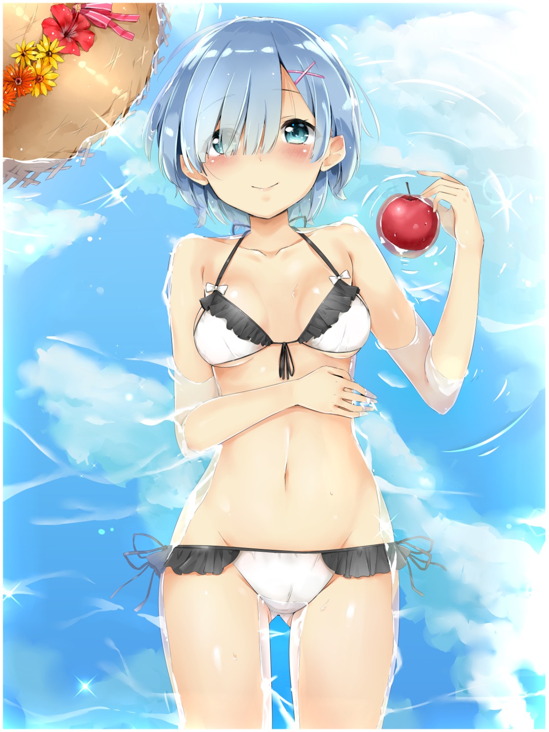 bikini cleavage mishin_(mbmnk) re_zero_kara_hajimeru_isekai_seikatsu rem_(re_zero) swimsuits underboob wet