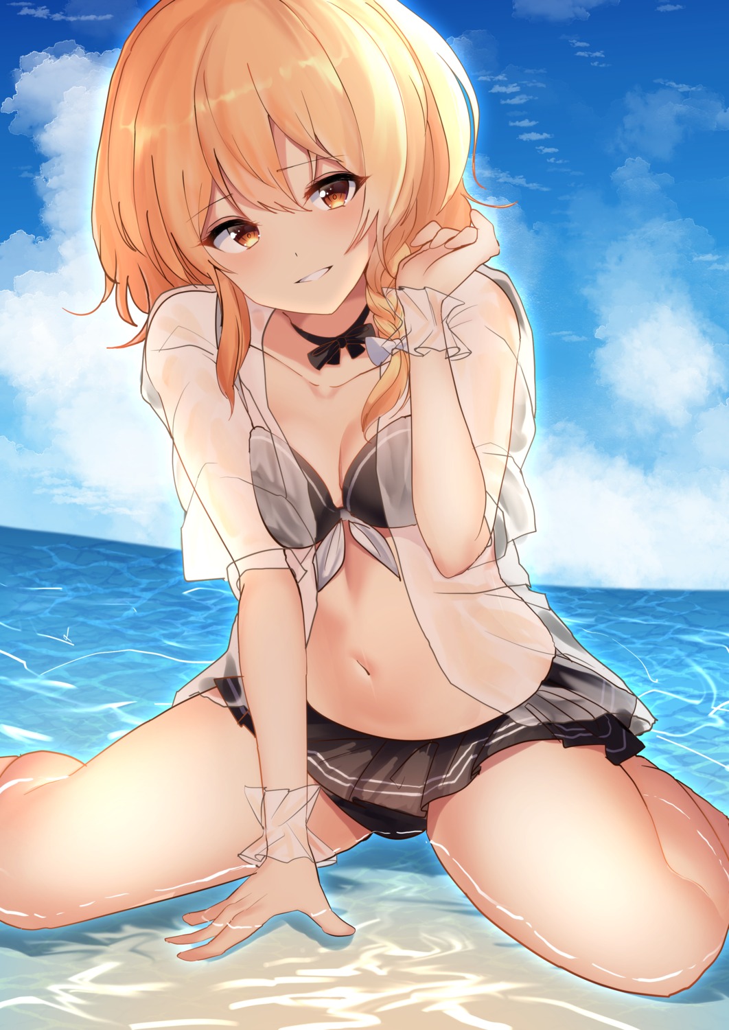 bikini breast_hold cleavage kirisame_marisa kozomezuki open_shirt swimsuits touhou wet