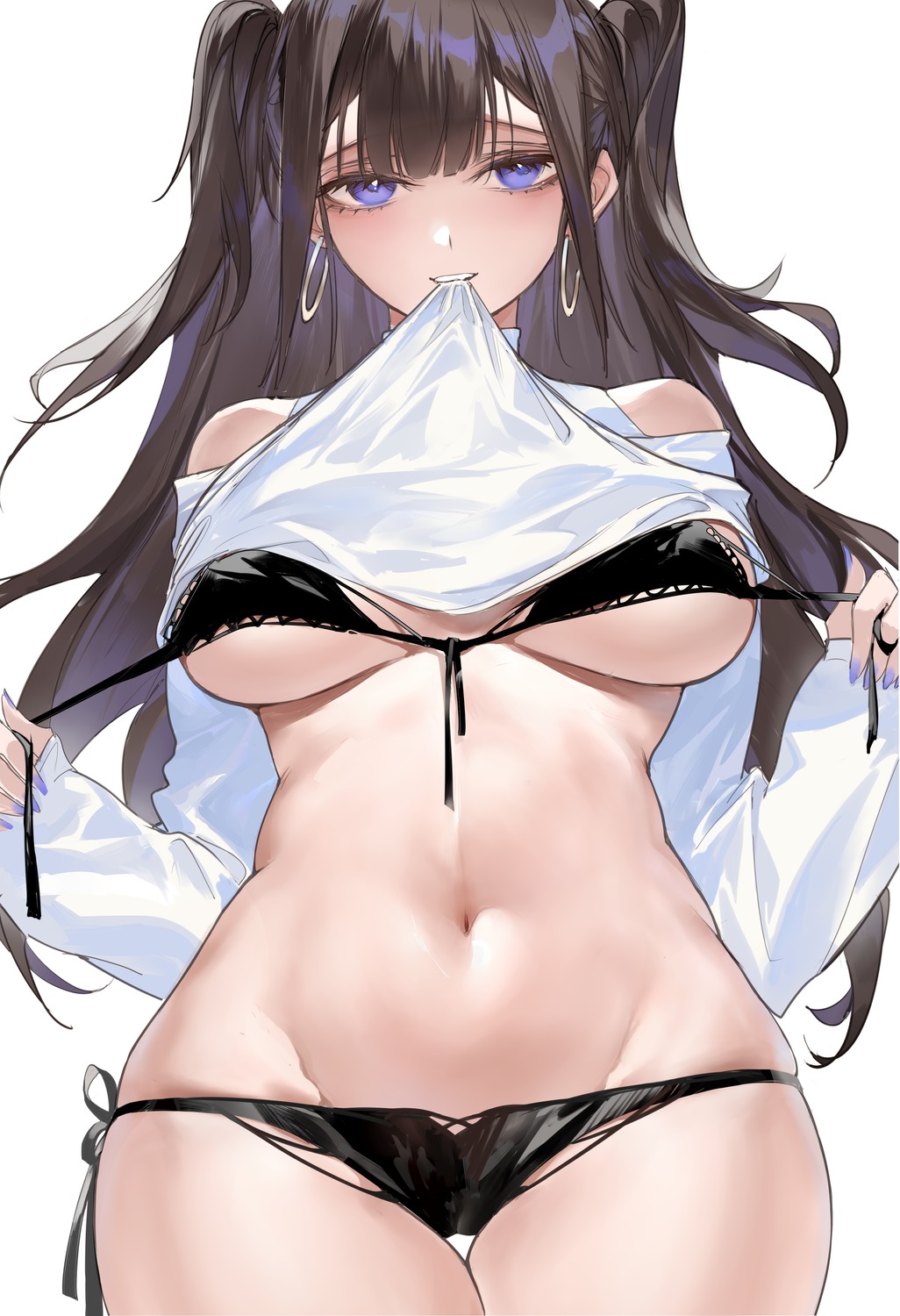 animal_ears bikini bunny_ears cameltoe horz shirt_lift swimsuits undressing