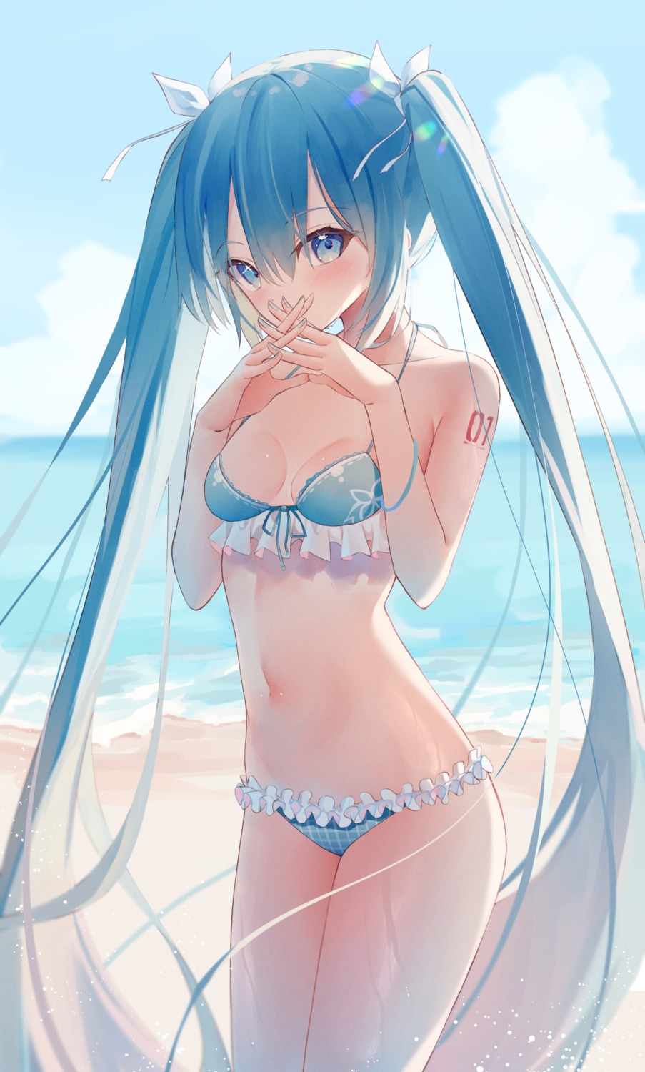 bikini hatsune_miku shun'ya_(daisharin36) swimsuits tattoo vocaloid