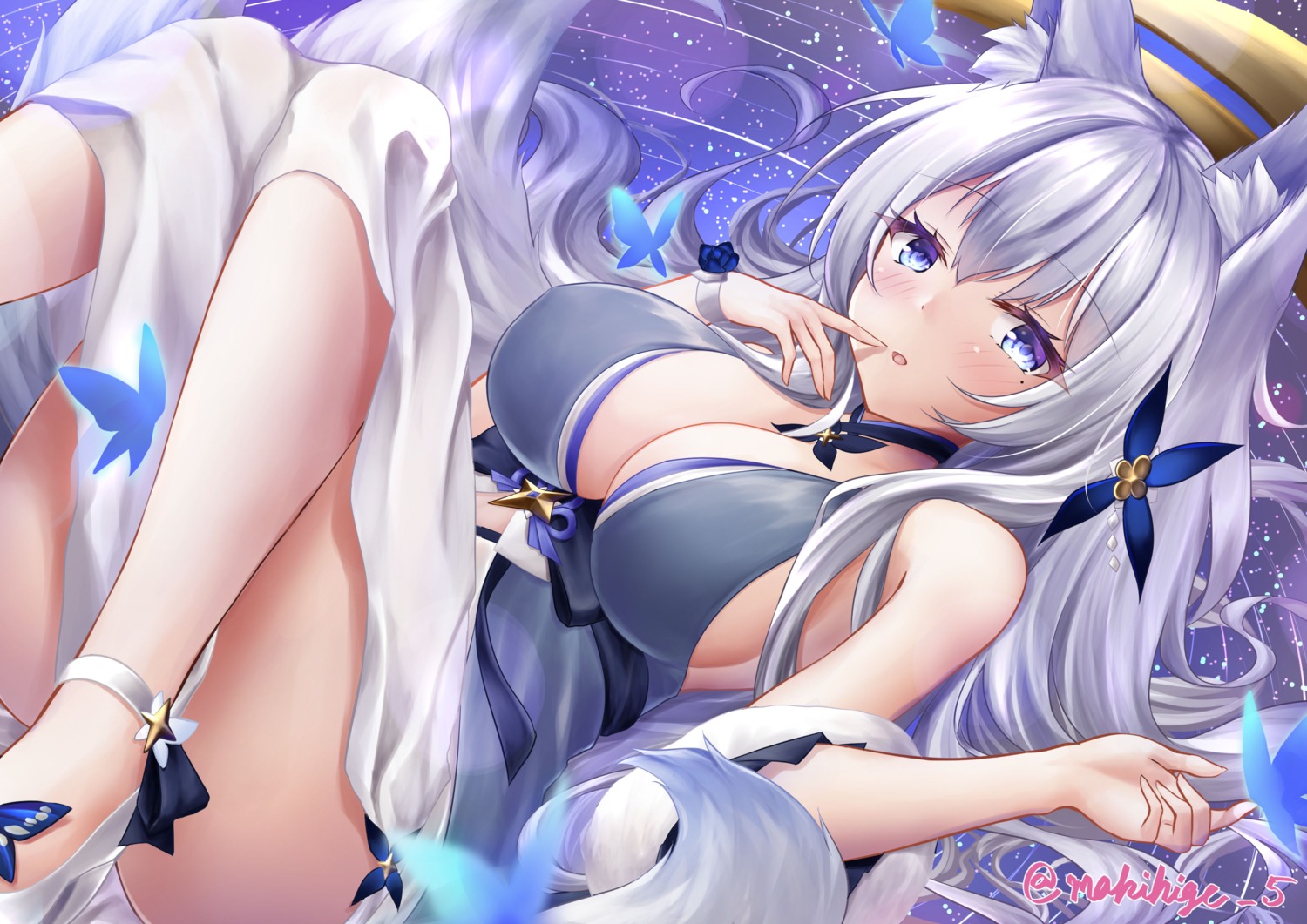 animal_ears azur_lane kitsune makihige no_bra shinano_(azur_lane) skirt_lift tail