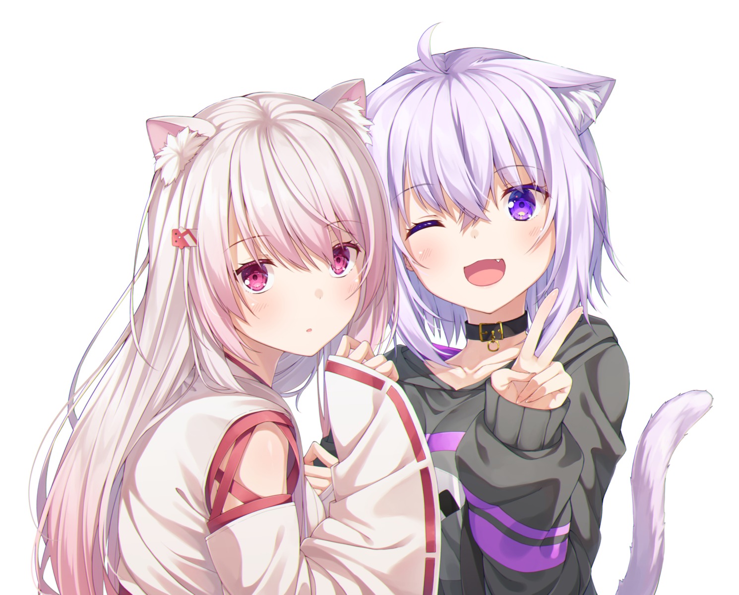 animal_ears crossover hololive hololive_gamers nekomata_okayu nekomimi nijisanji nijisanji_gamers shiina_yuika tail yuuri_nayuta