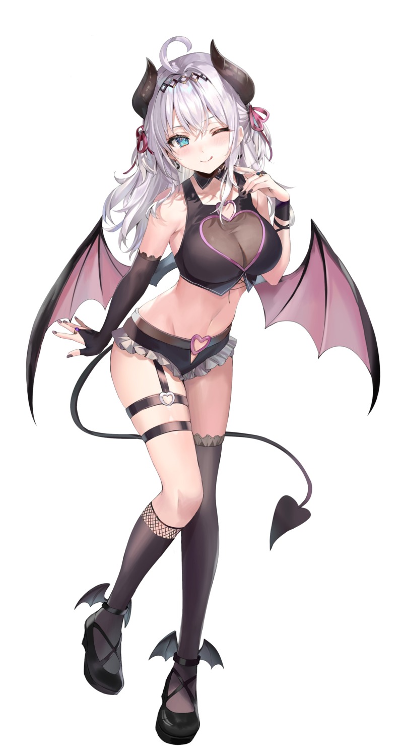 alisa_mikhailovna_kujou cleavage devil fishnets garter horns jpeg_artifacts momoko_(momopoco) no_bra see_through tail thighhighs tokidoki_bosotto_roshia-go_de_dereru_tonari_no_alya-san wings