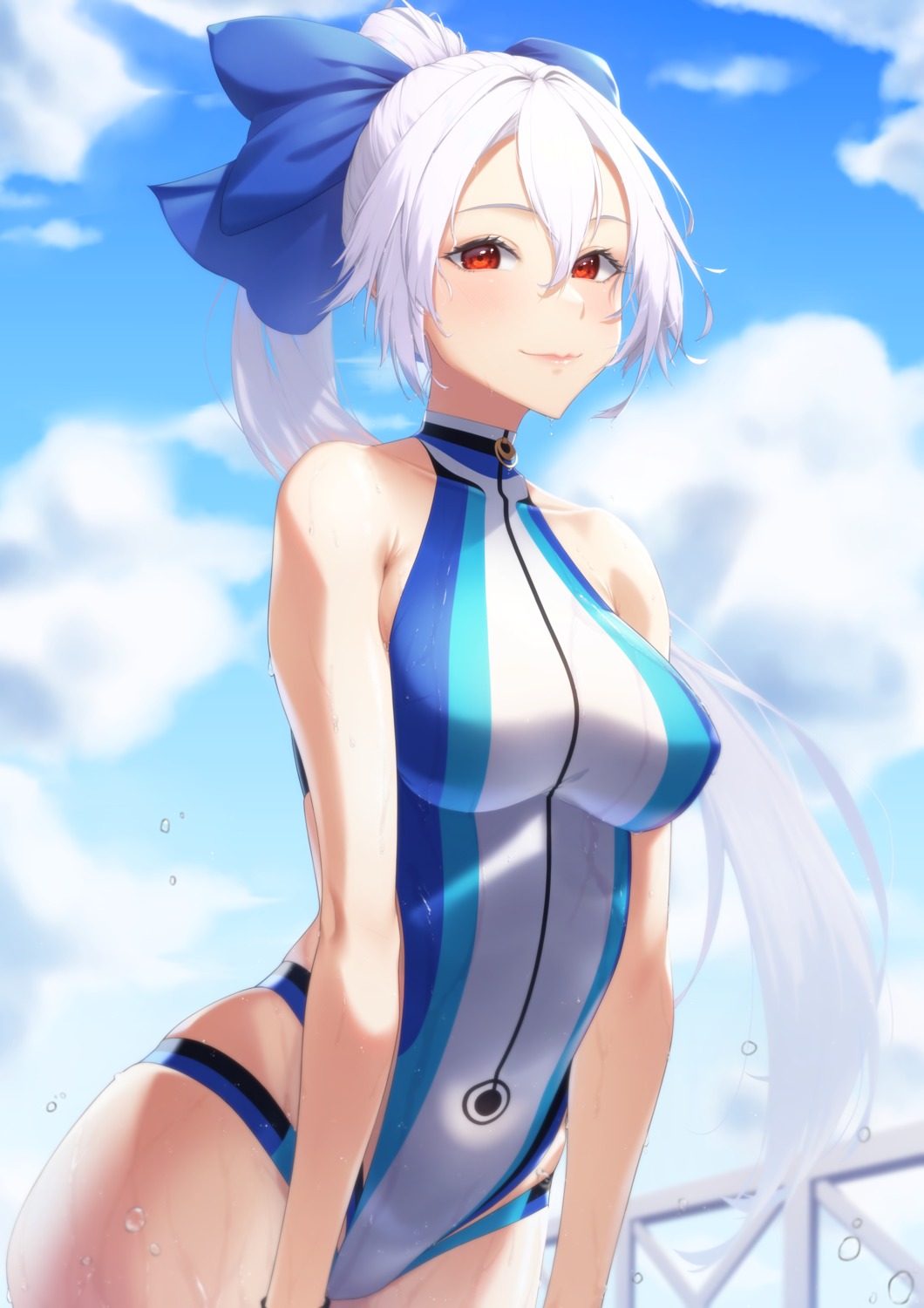 fate/grand_order silver_tokki swimsuits tomoe_gozen_(fate/grand_order) wet