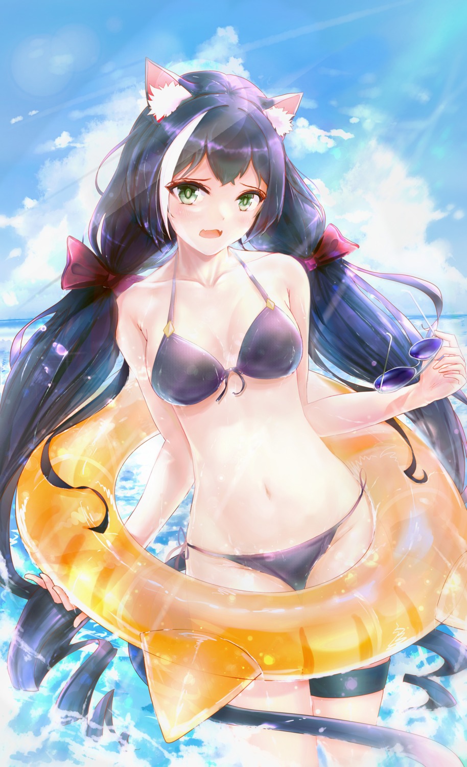 animal_ears bikini cleavage garter karyl_(princess_connect) megane nekomimi princess_connect princess_connect!_re:dive swimsuits tail wangzili_shitoumen wet