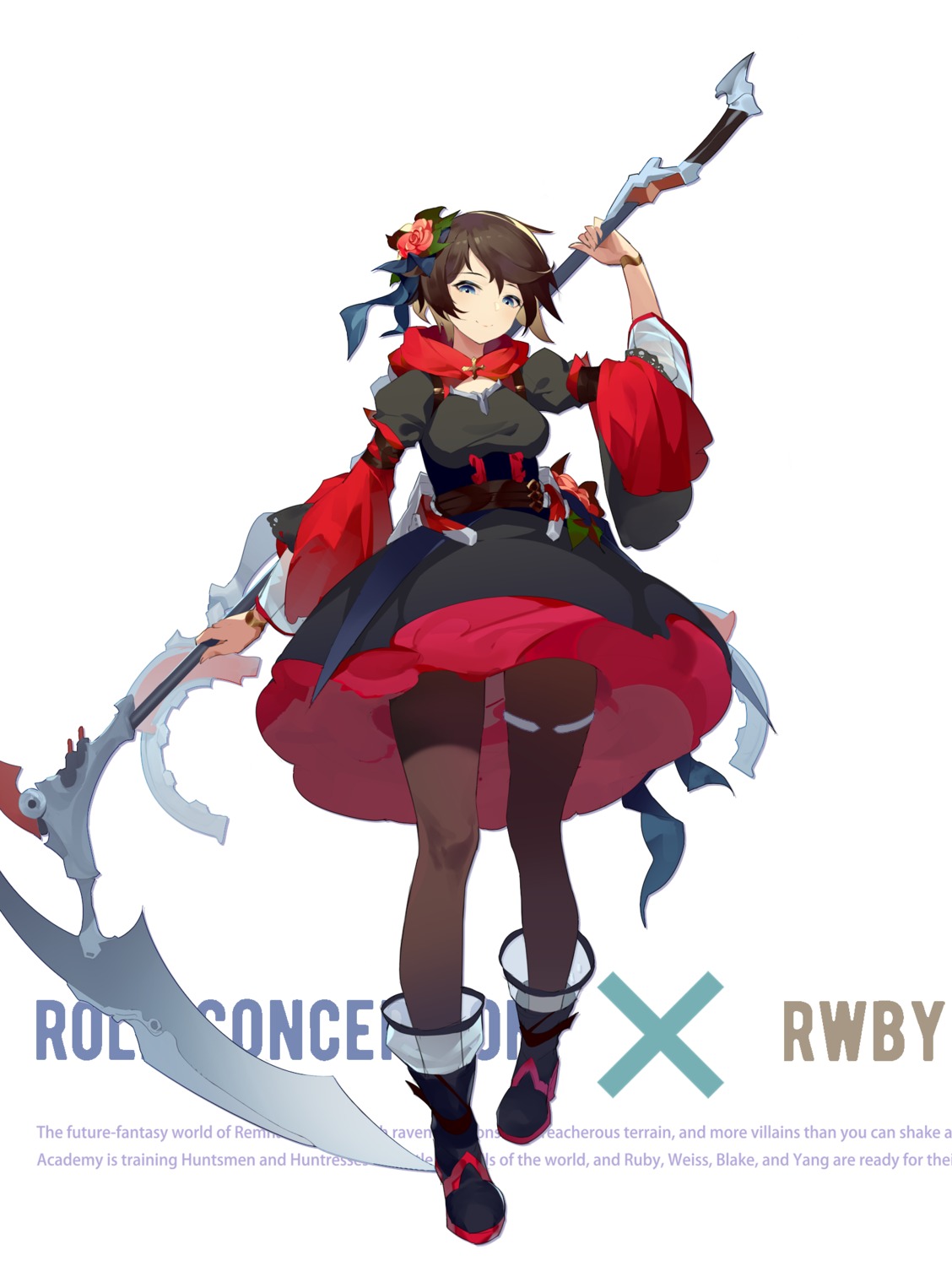 cro_(pixiv14643743) dress garter pantyhose ruby_rose rwby skirt_lift weapon